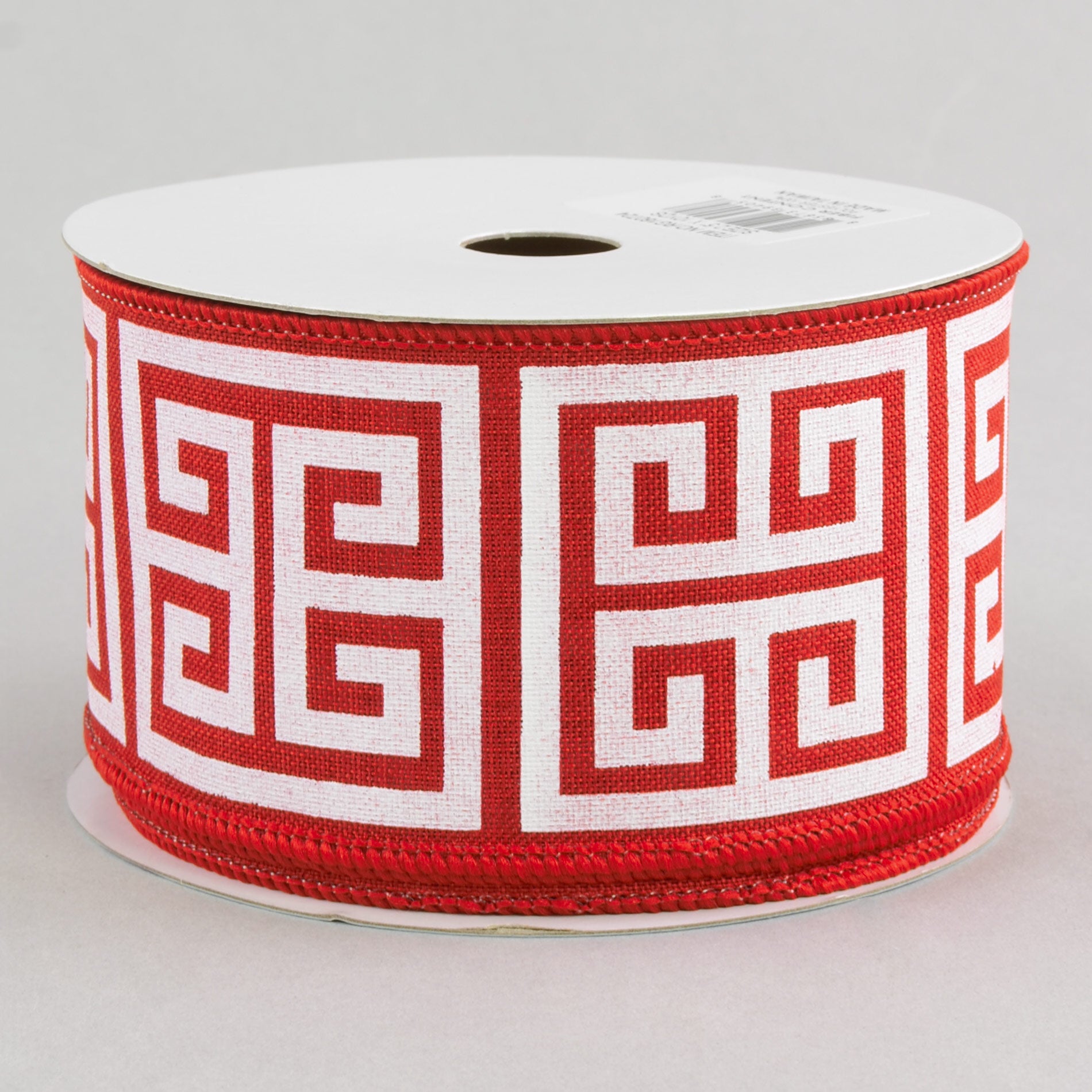 2.5" Greek Key Canvas Ribbon: Red & White (10 Yards)