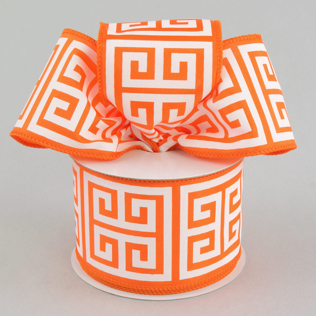 2.5" Greek Key Satin Ribbon: Orange & White (10 Yards) Lifestyle Photo