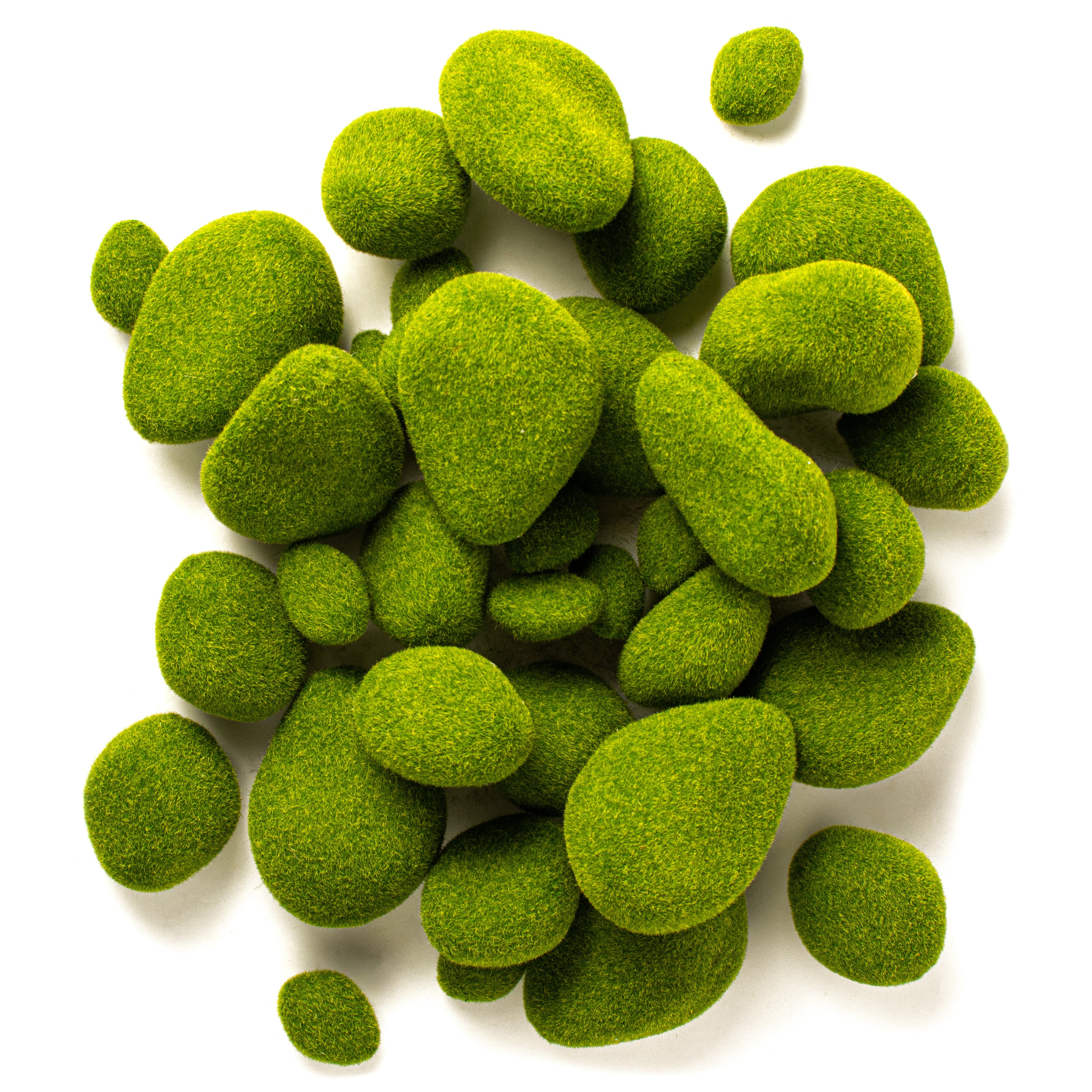 2.5"-4.5" Green Moss Covered Stones (3 Sizes, Bag of 36) Item Number: FG531232