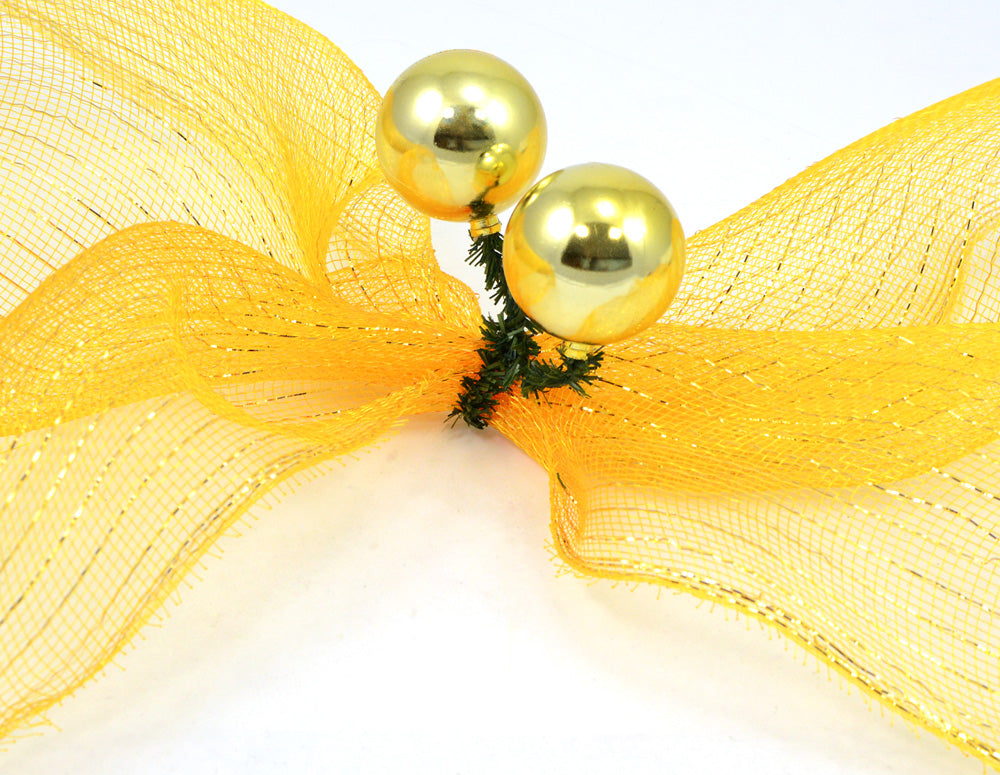 6" Green Tinsel Ties w/ 50mm Balls: Gold (Set of 12) detail photo 3