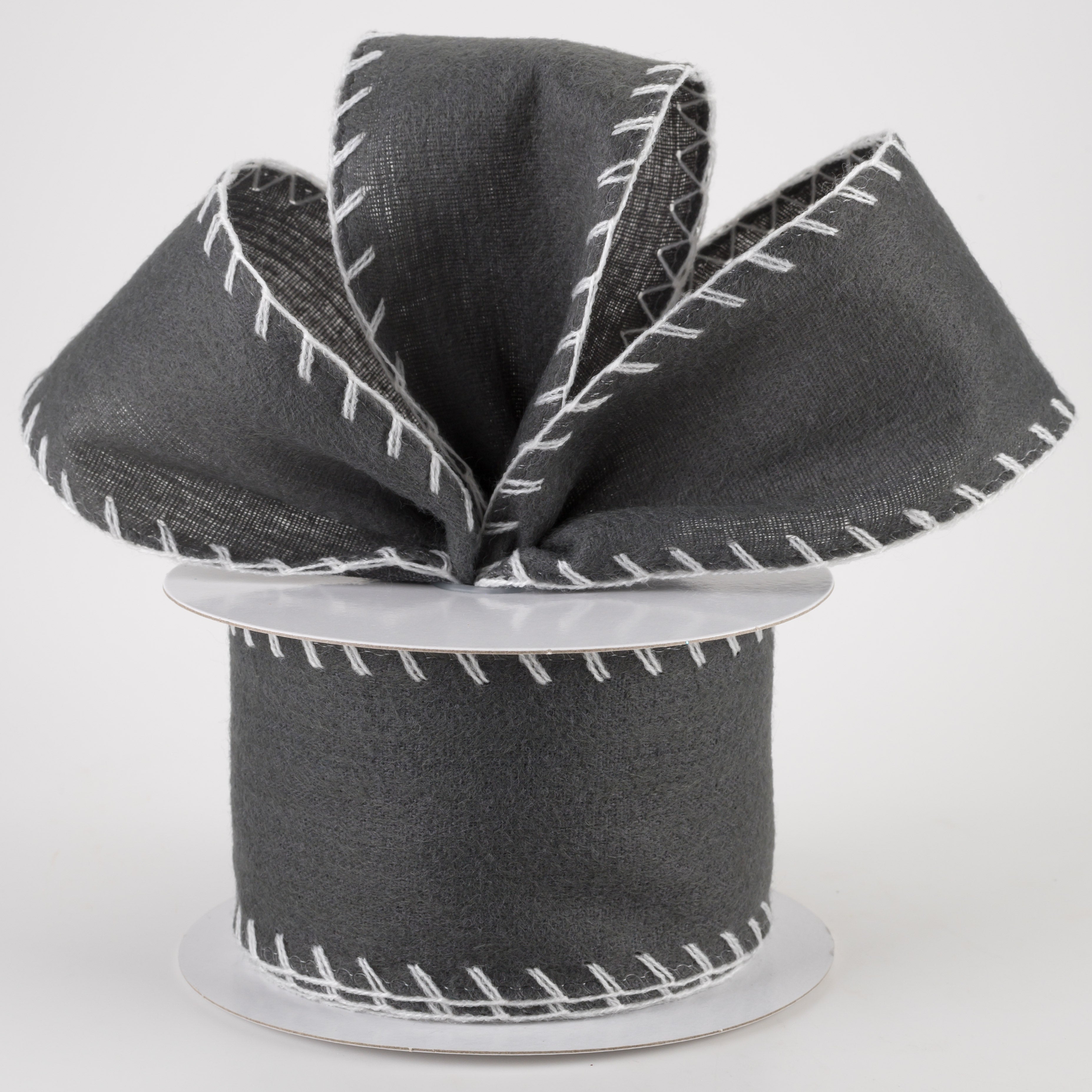 2.5" Grey Felt Ribbon W White Stitched Edge (10 Yards) Lifestyle Photo