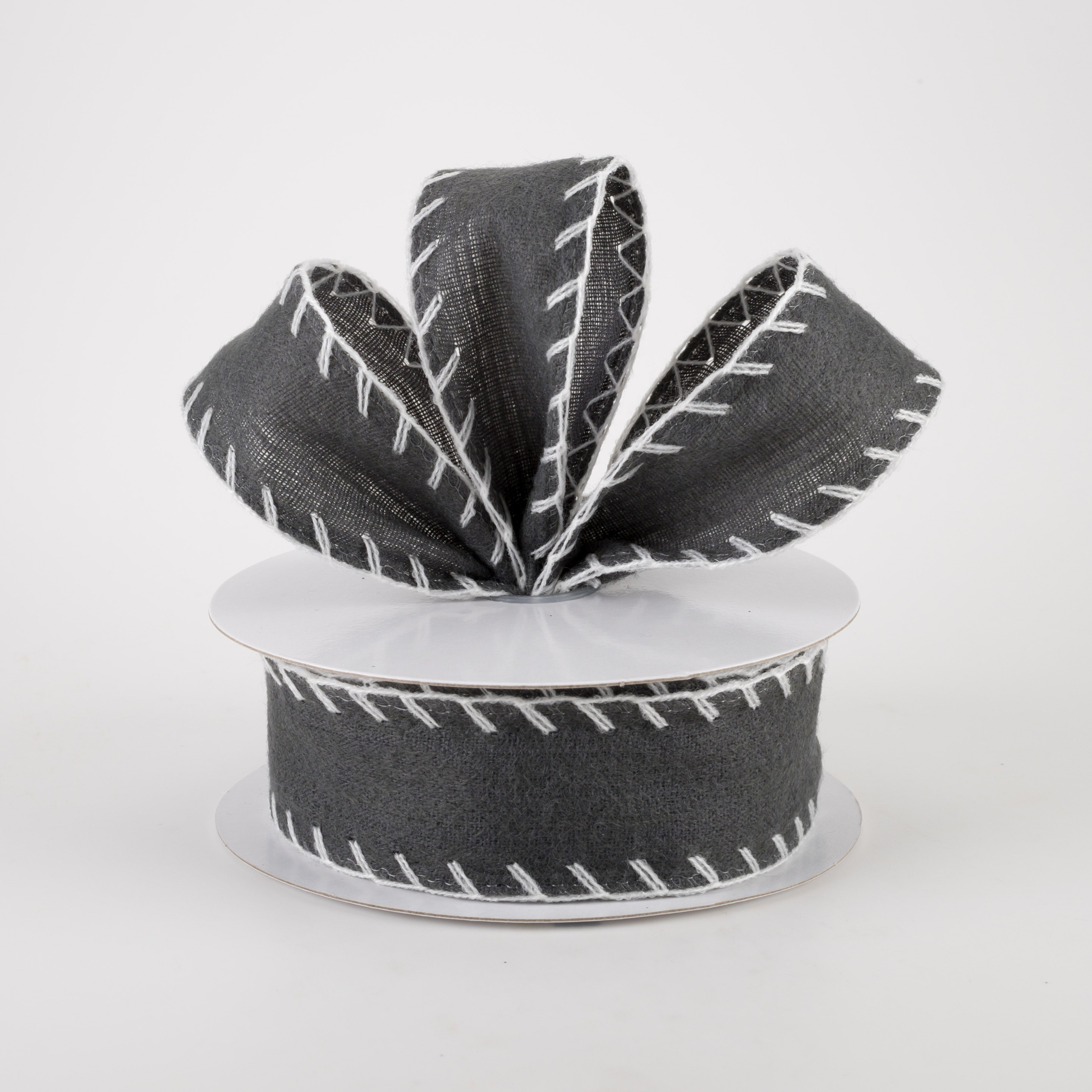 1.5" Grey Felt Ribbon W White Stitched Edge (10 Yards) Lifestyle Photo