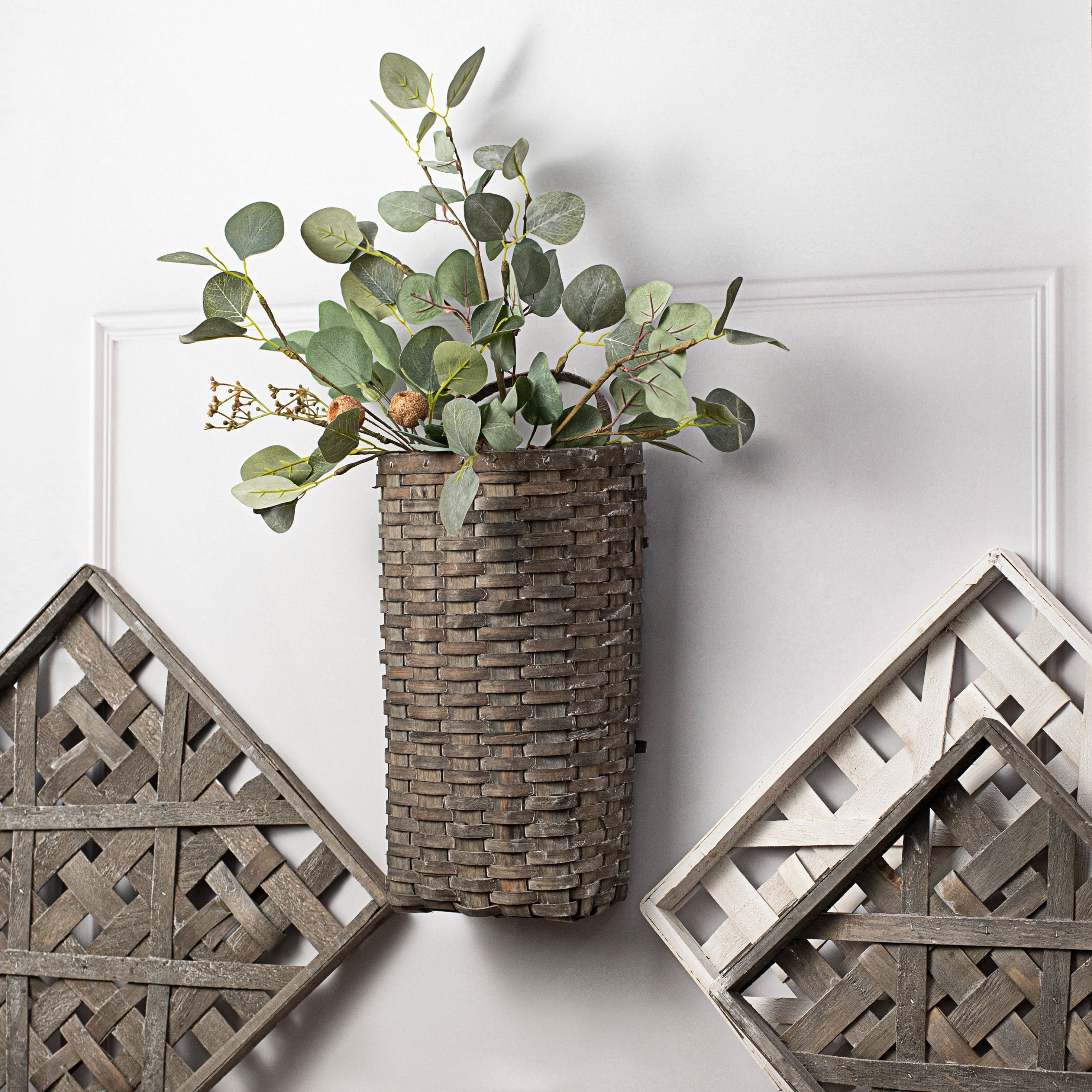14" Half Moon Woven Wall Basket: Grey Wash Lifestyle Photo