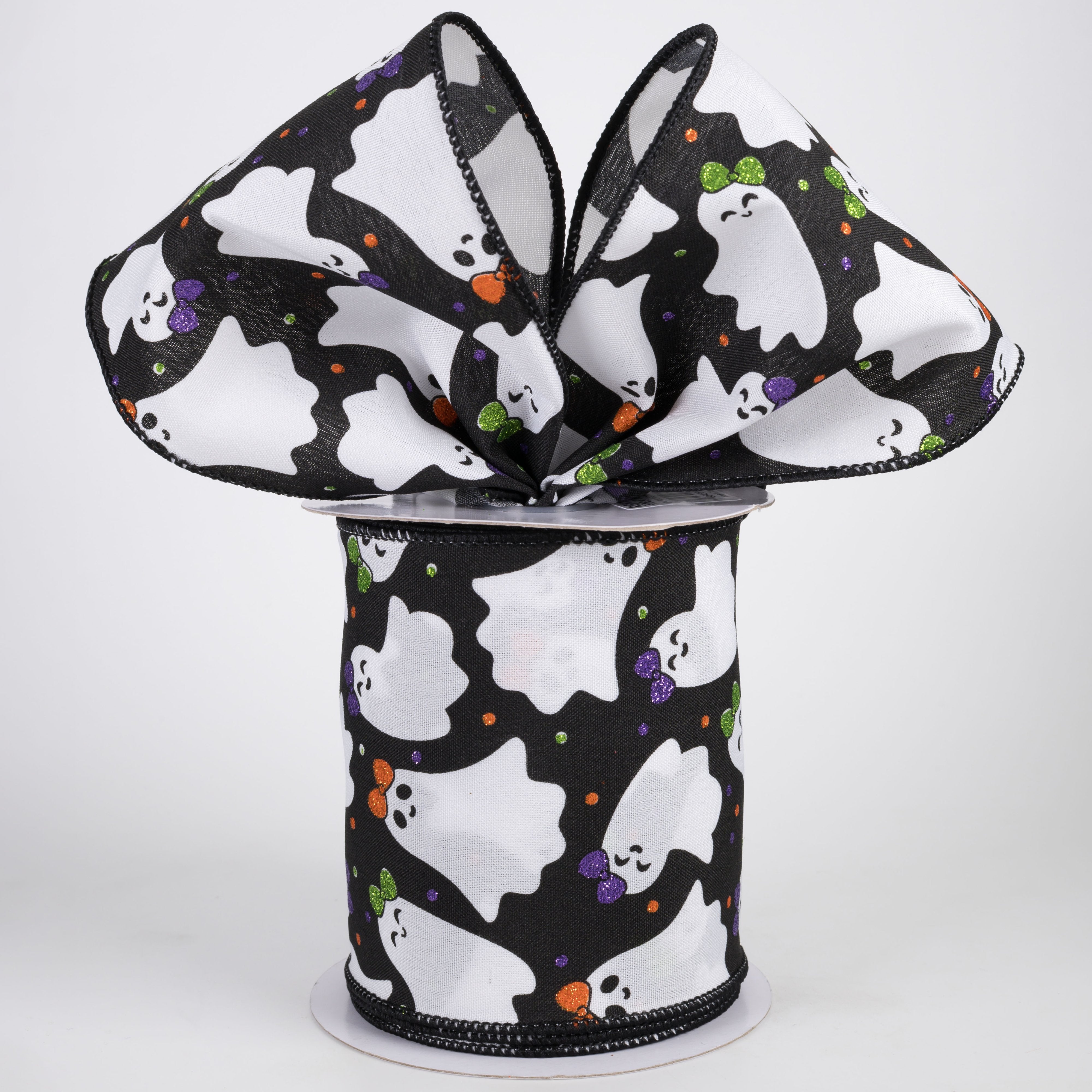 4" Halloween Ghosties with Bows Ribbon: Black (10 Yards) Lifestyle Photo