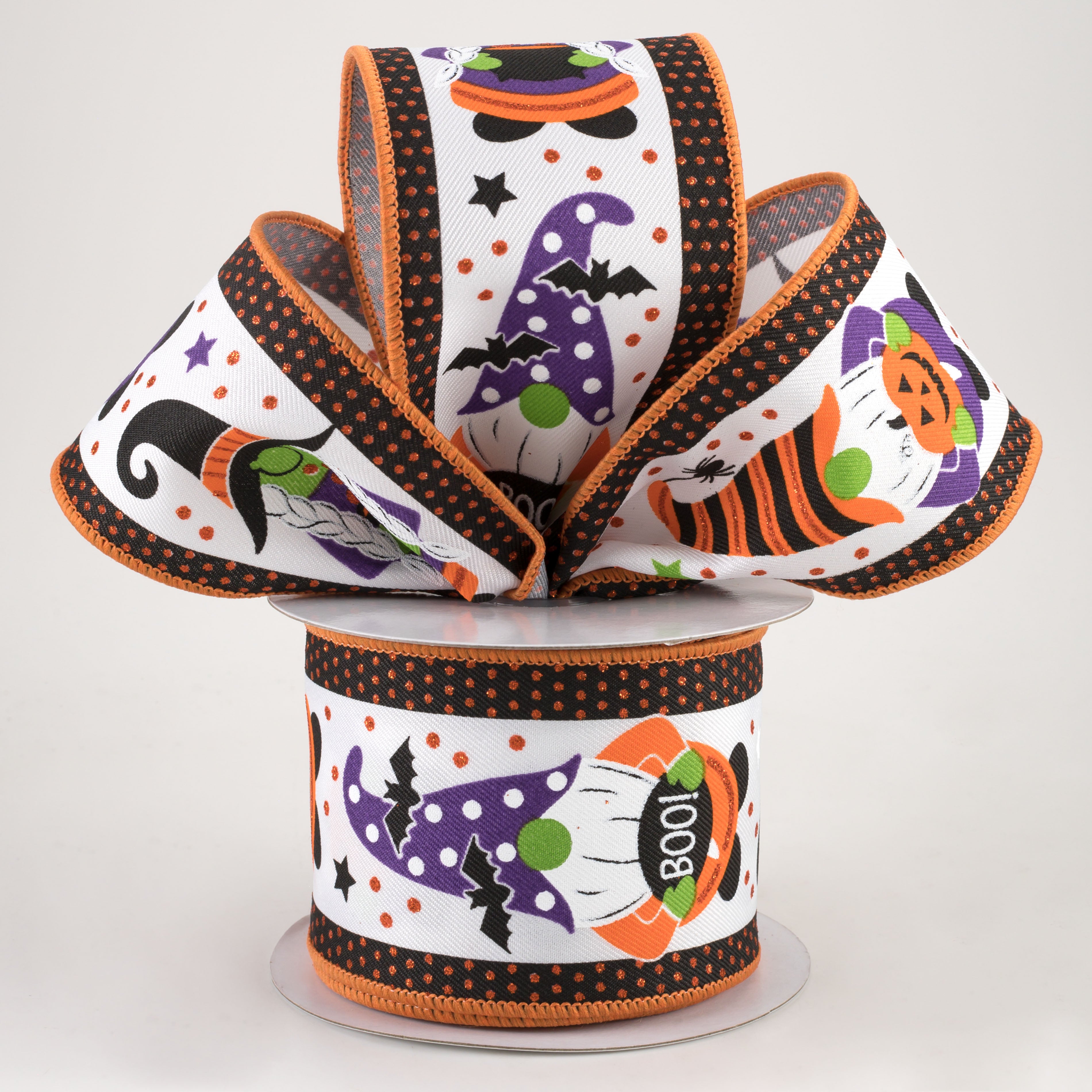2.5" Halloween Gnomes On Polka Dot Ribbon: White (10 Yards) Lifestyle Photo