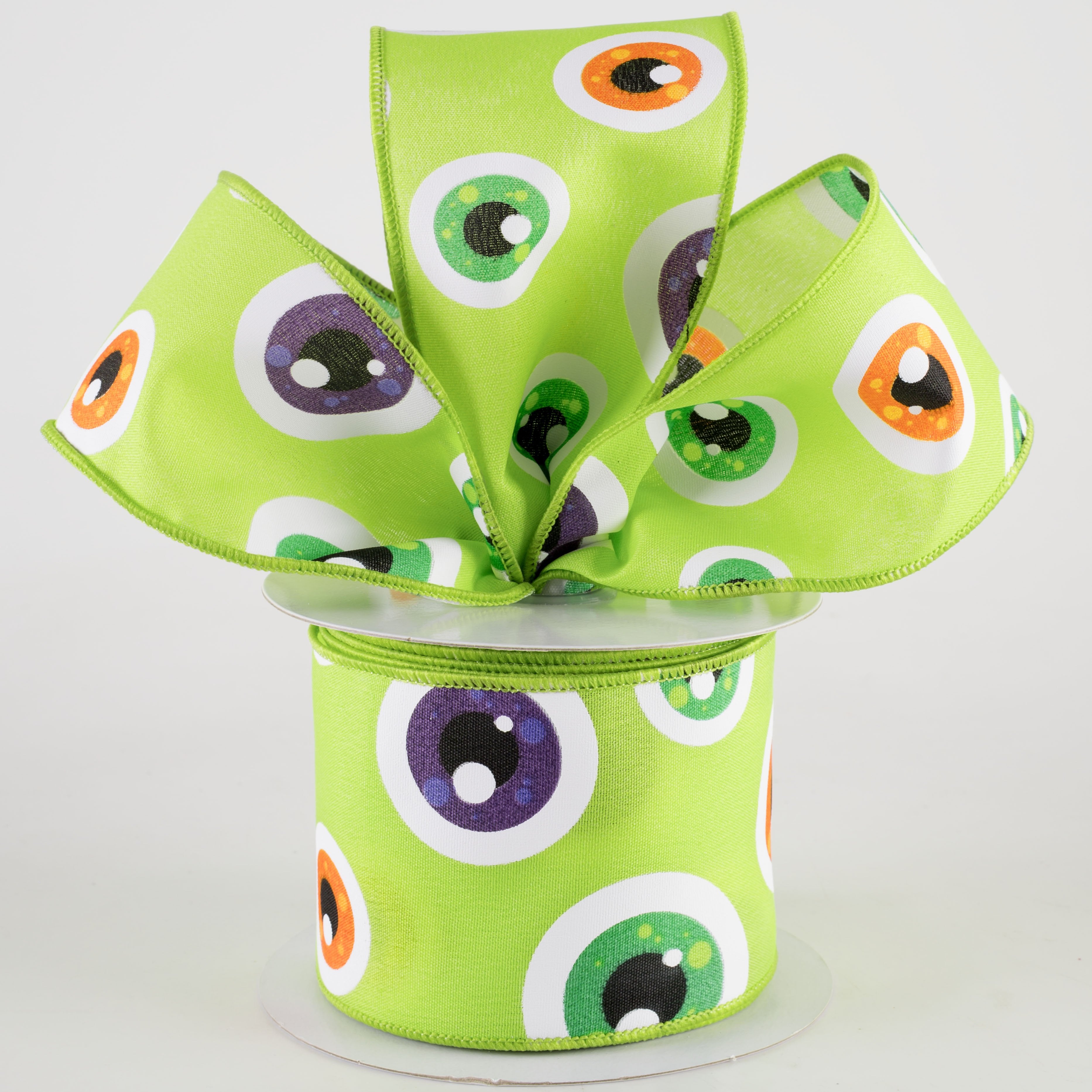 2.5" Halloween Google Eyeballs Ribbon: Lime Green (10 Yards) Lifestyle Photo