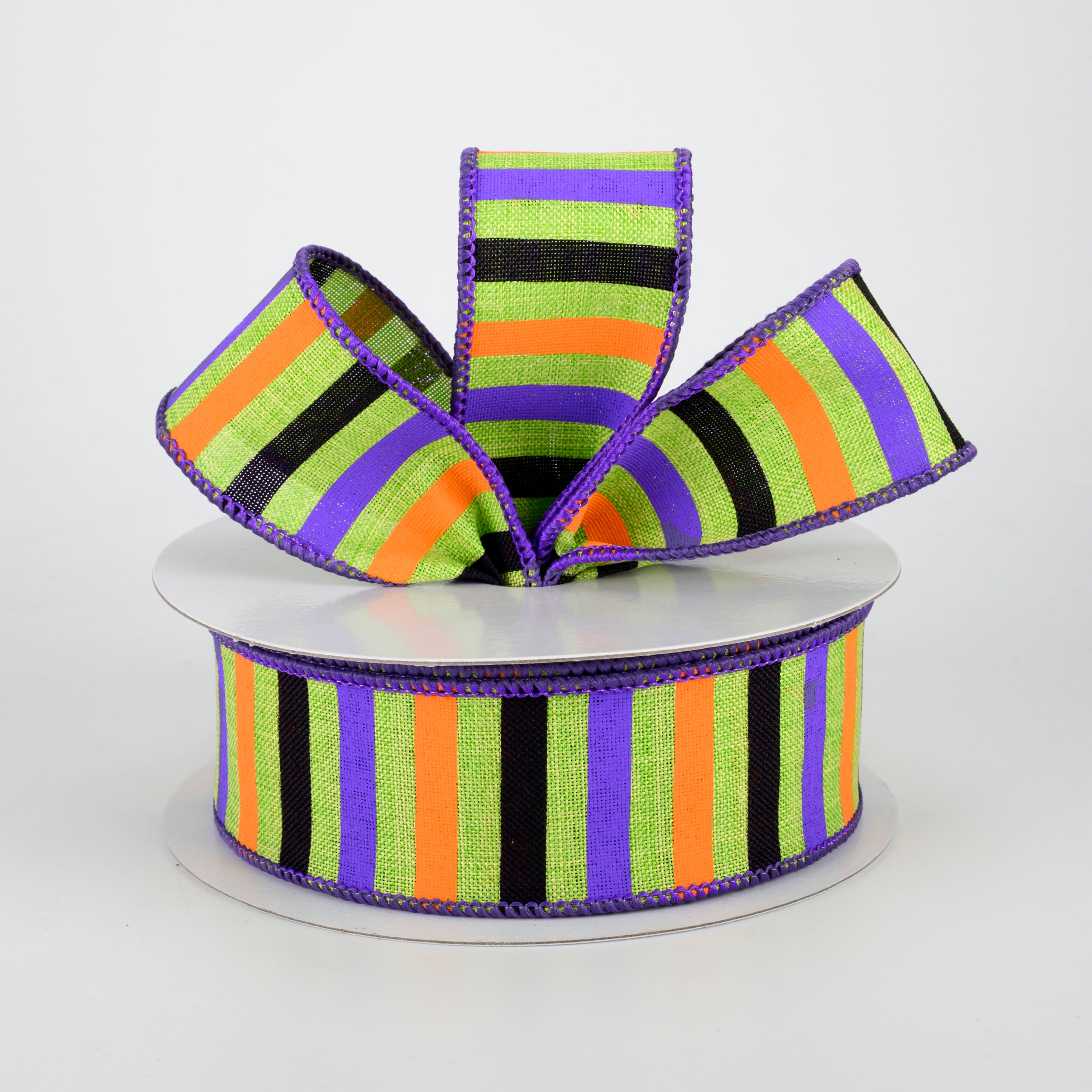 1.5" Halloween Horizontal Stripe Ribbon: Lime (10 Yards) Lifestyle Photo