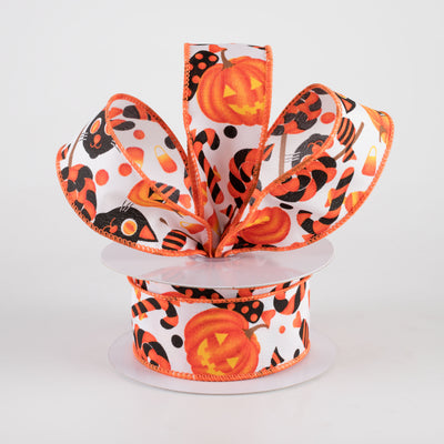 1.5" Halloween Pumpkin, Cat & Candy Ribbon: White (10 Yards) Lifestyle Photo