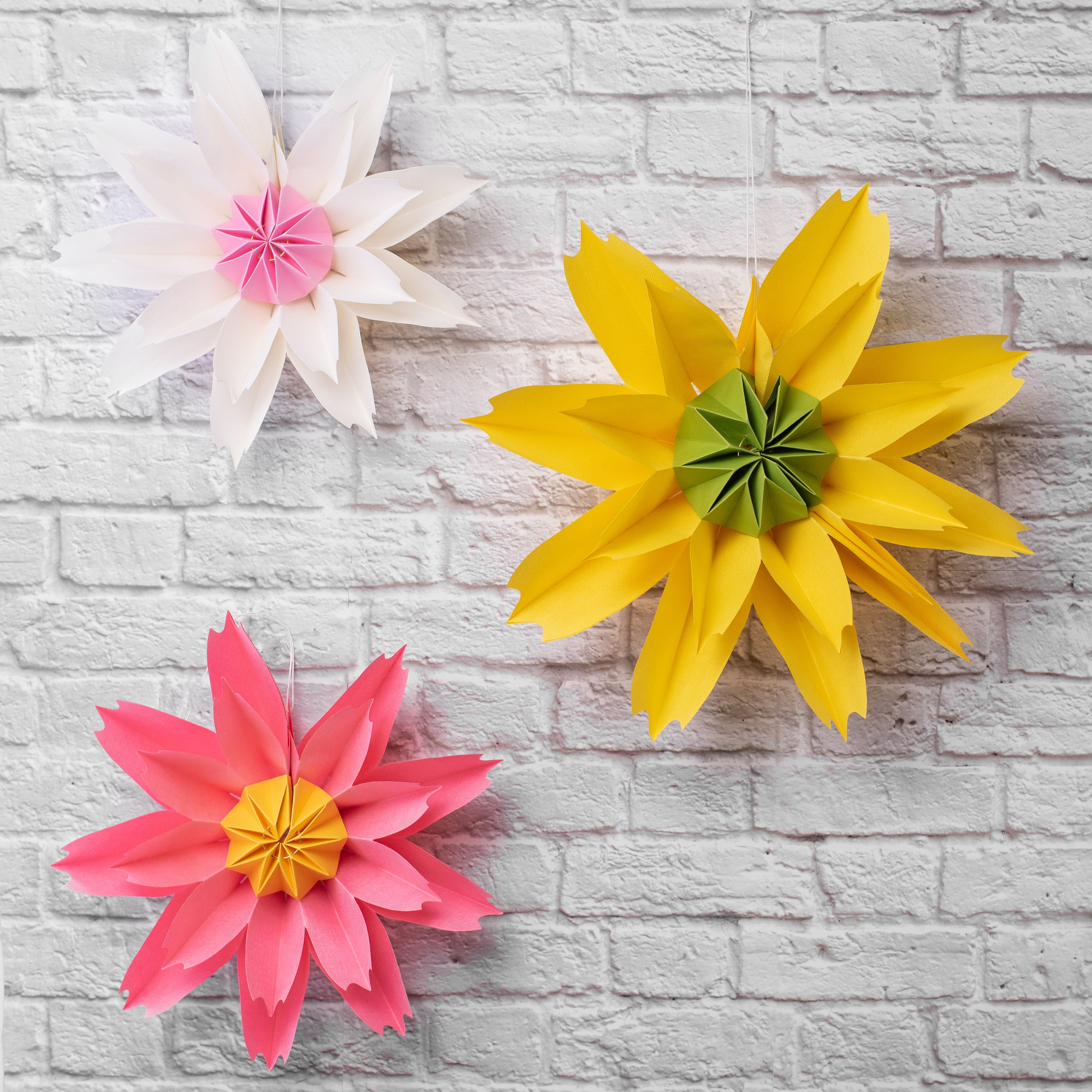 15" Hanging Linen Flower: Yellow Lifestyle Photo