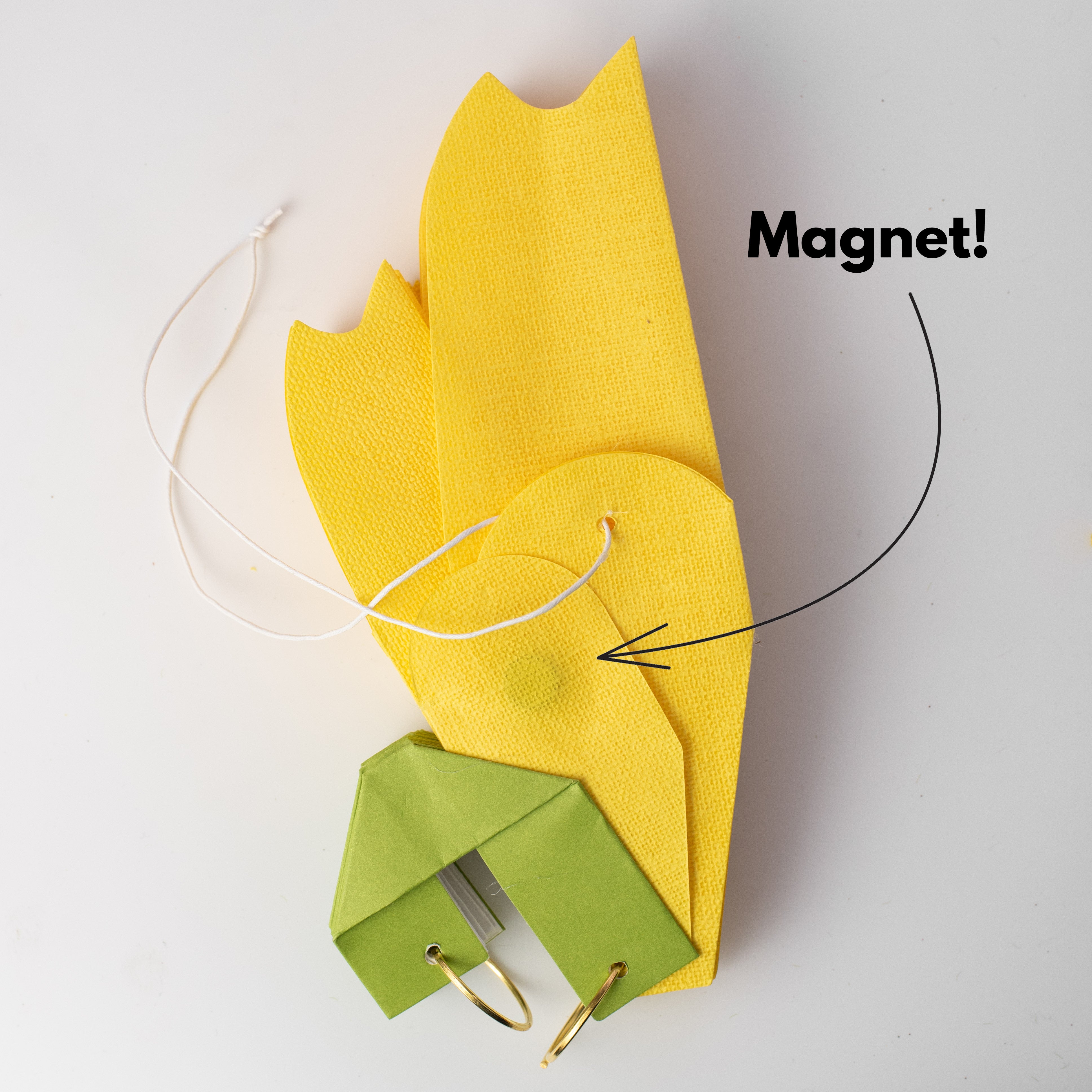 15" Hanging Linen Flower: Yellow detail photo 3