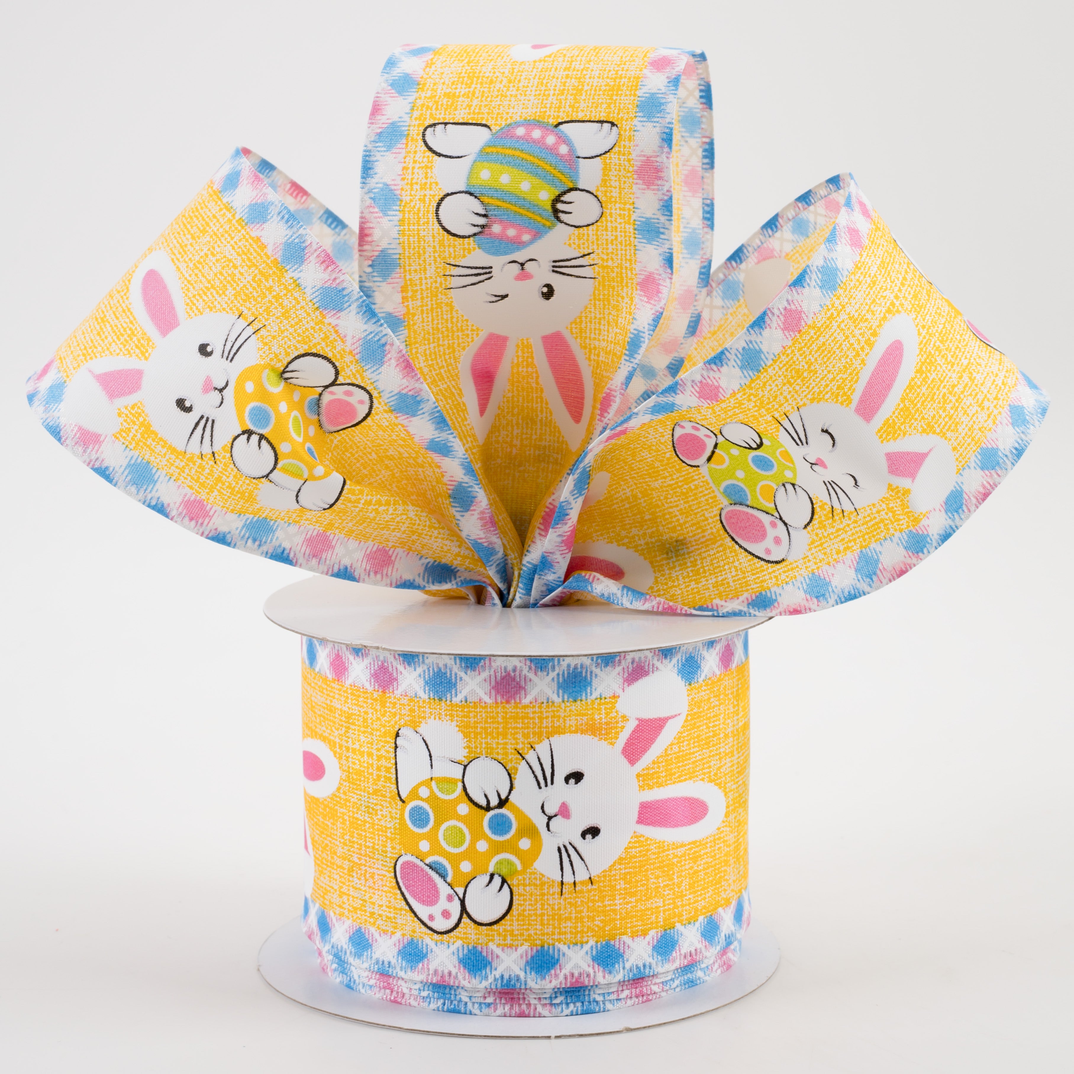 2.5" Happy Bunny Argyle Edge Ribbon: Yellow, Pink, Blue (10 Yards) Lifestyle Photo
