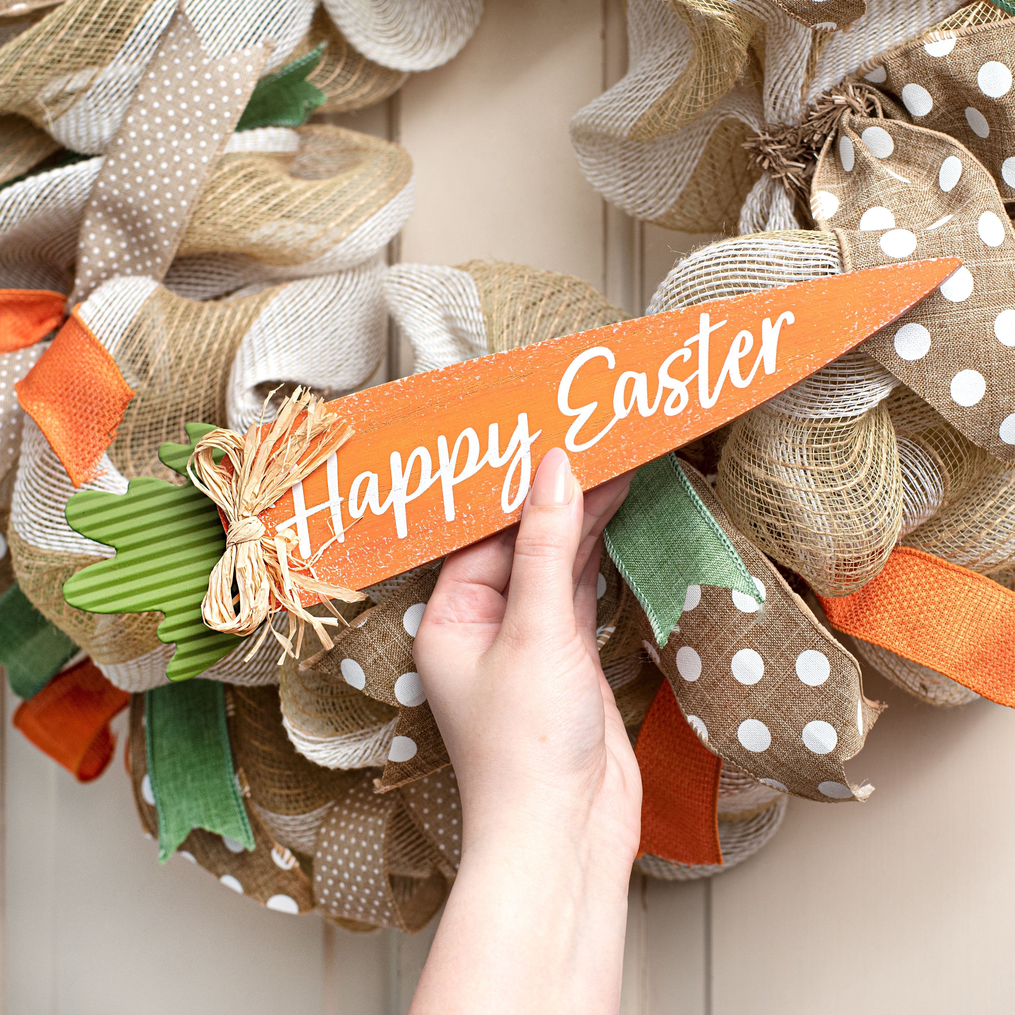 13" Happy Easter Wood Carrot Wall Hanging Lifestyle Photo
