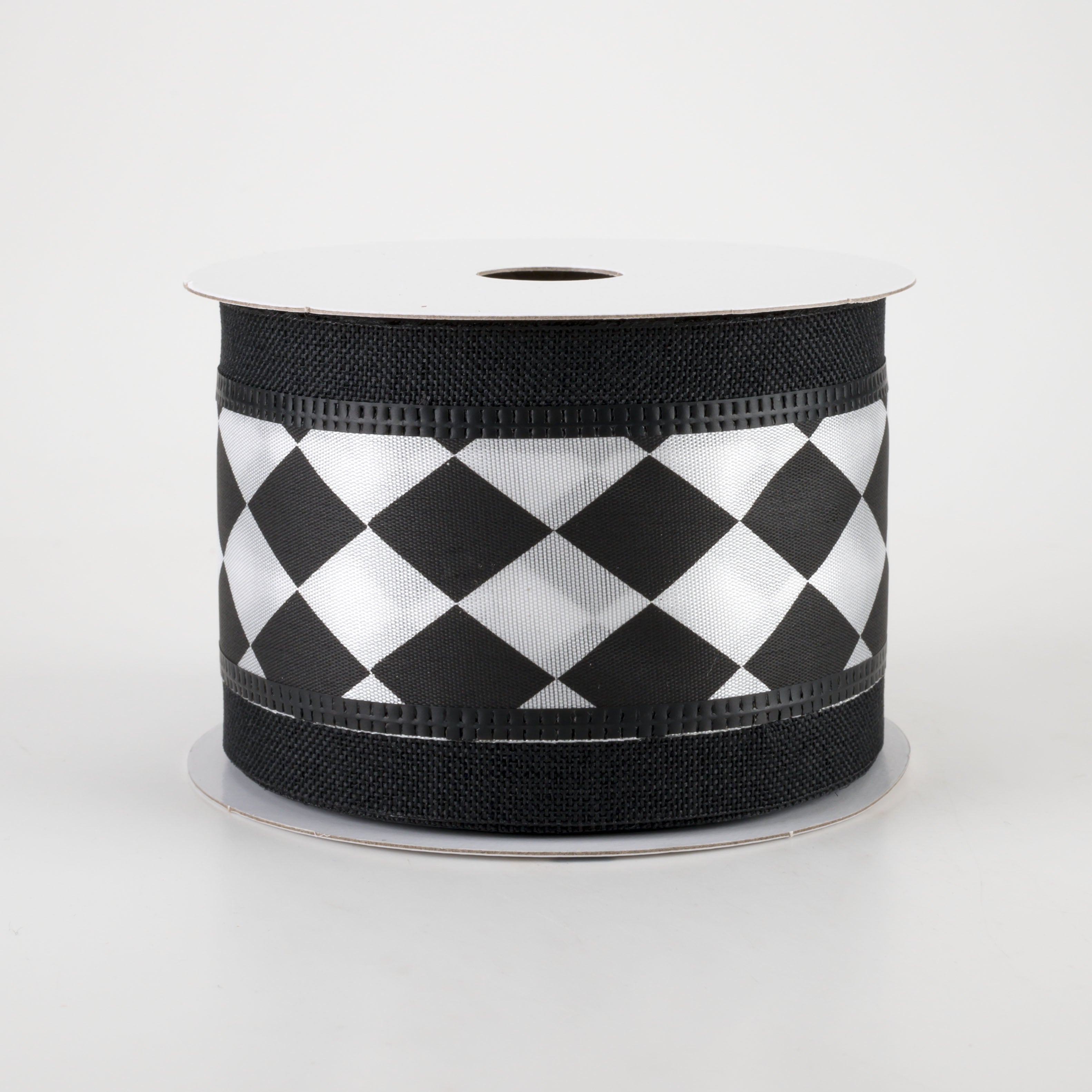 2.5" Harlequin Center & Linen Edge Ribbon: Black (10 Yards) Item Number: 45218-40-20