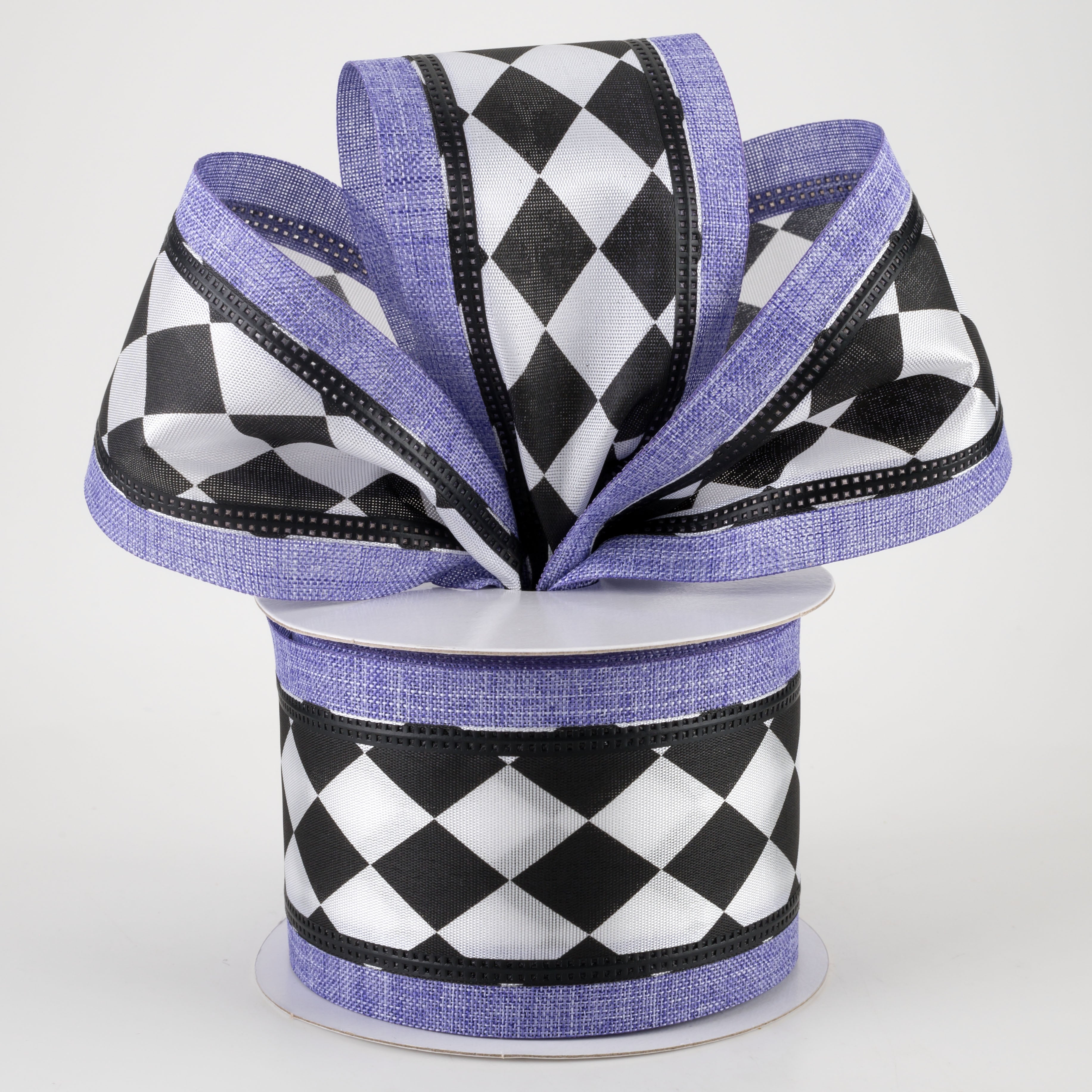 2.5" Harlequin Center & Linen Edge Ribbon: Lavender (10 Yards) Lifestyle Photo