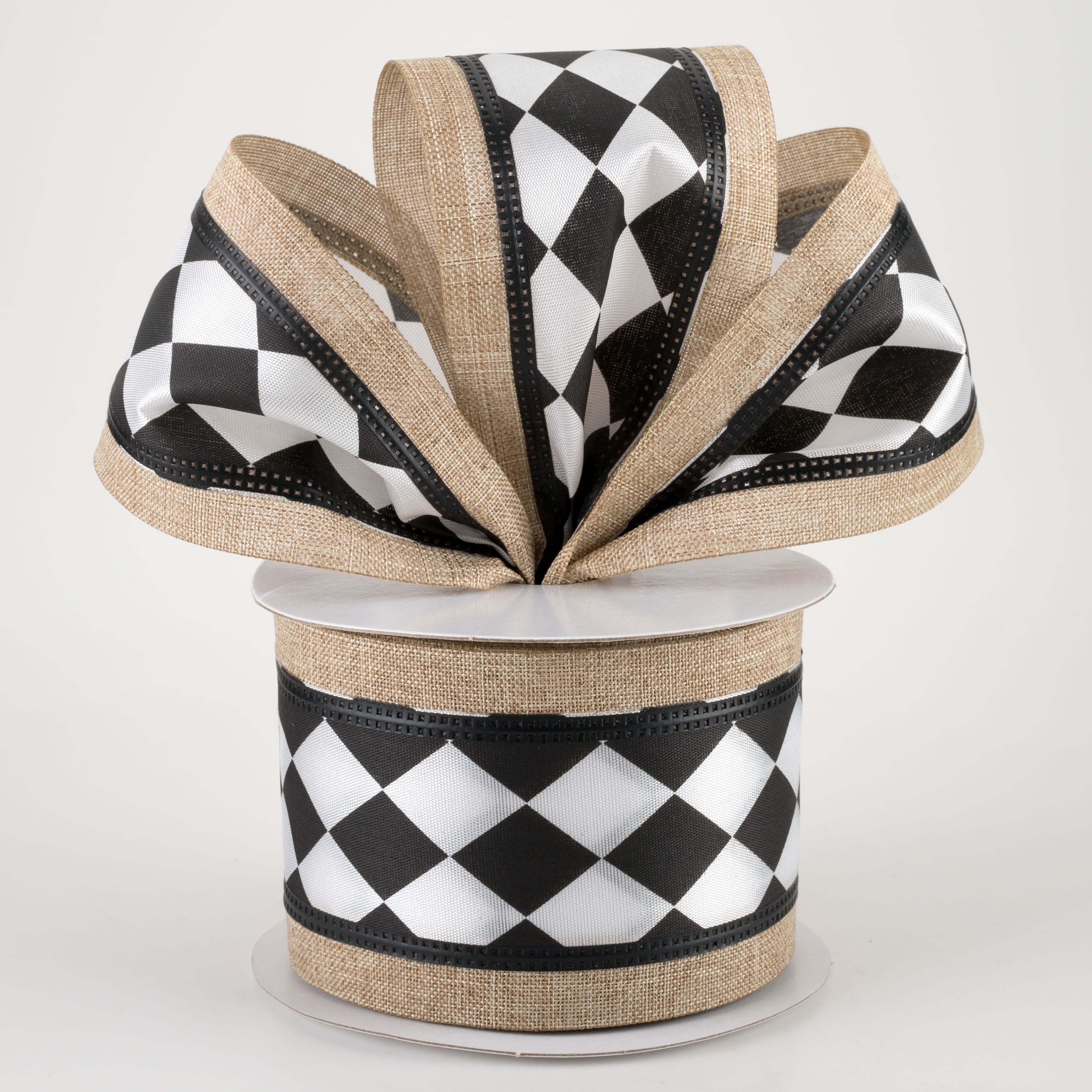 2.5" Harlequin Center & Linen Edge Ribbon: Natural (10 Yards) Lifestyle Photo