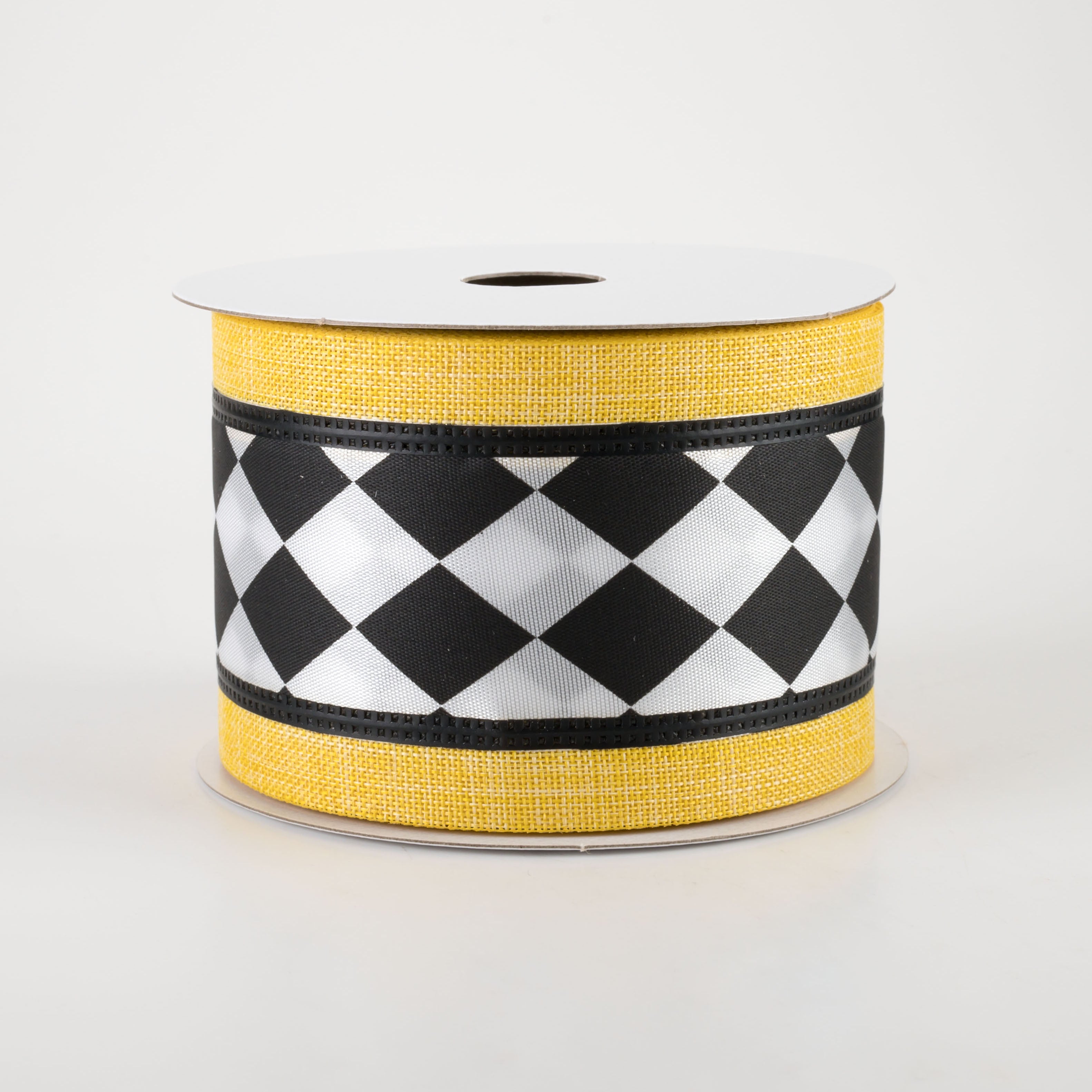 2.5" Harlequin Center & Linen Edge Ribbon: Yellow (10 Yards)