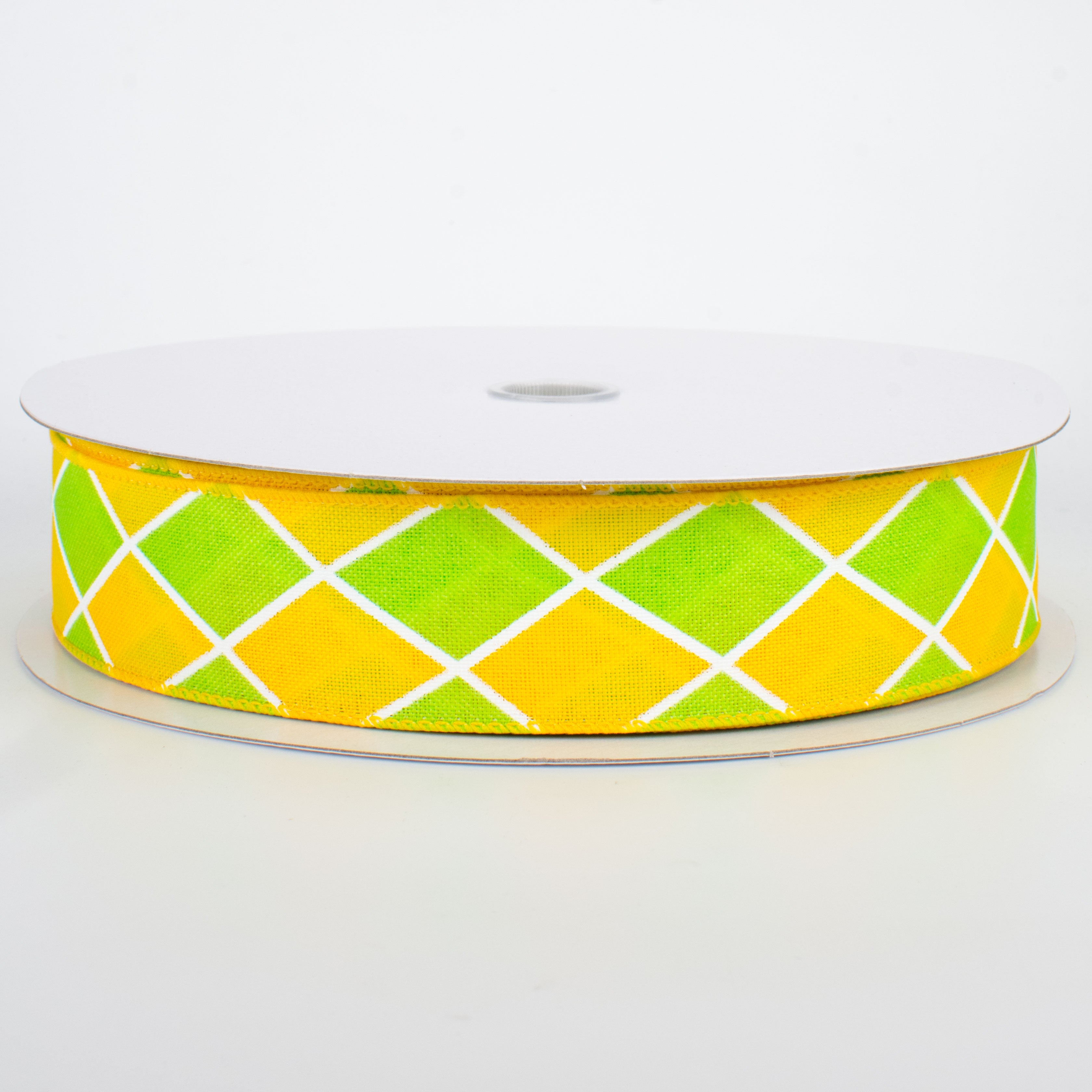 1.5" Harlequin Diamond Ribbon: Yellow & Lime (50 Yards)