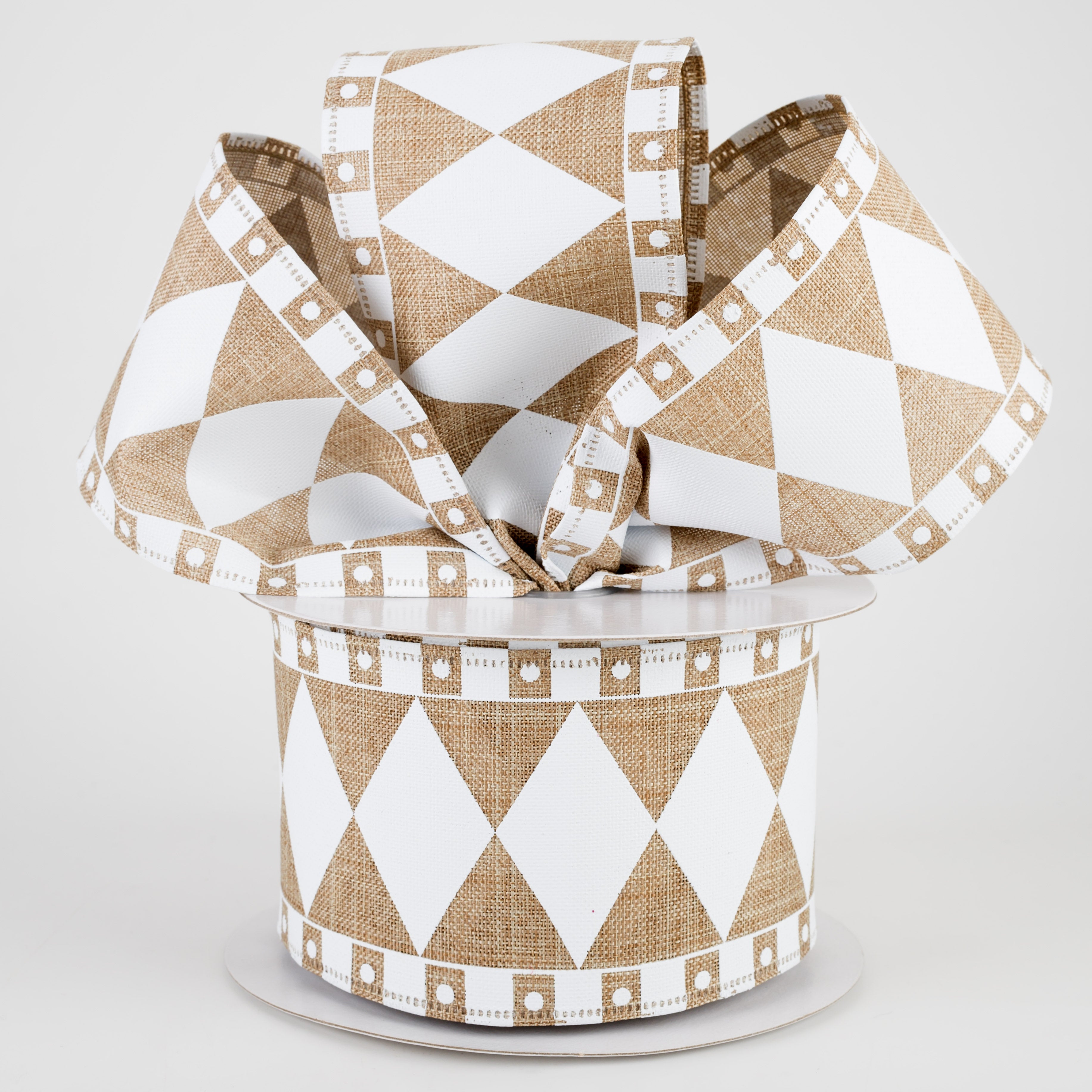 2.5" Harlequin Fun Diamond Ribbon: Natural & White (10 Yards) Lifestyle Photo
