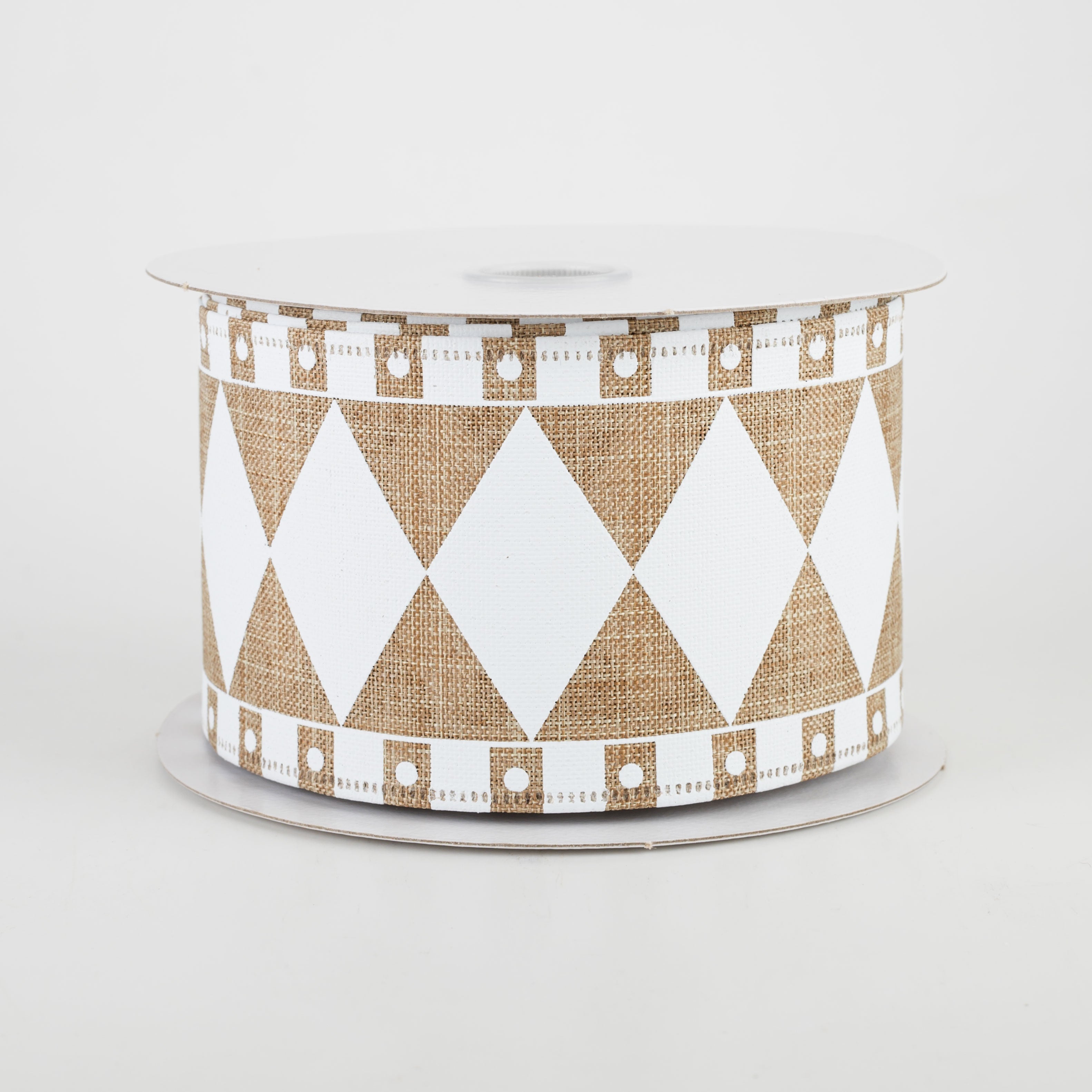 2.5" Harlequin Fun Diamond Ribbon: Natural & White (10 Yards) Item Number: 45107-40-01
