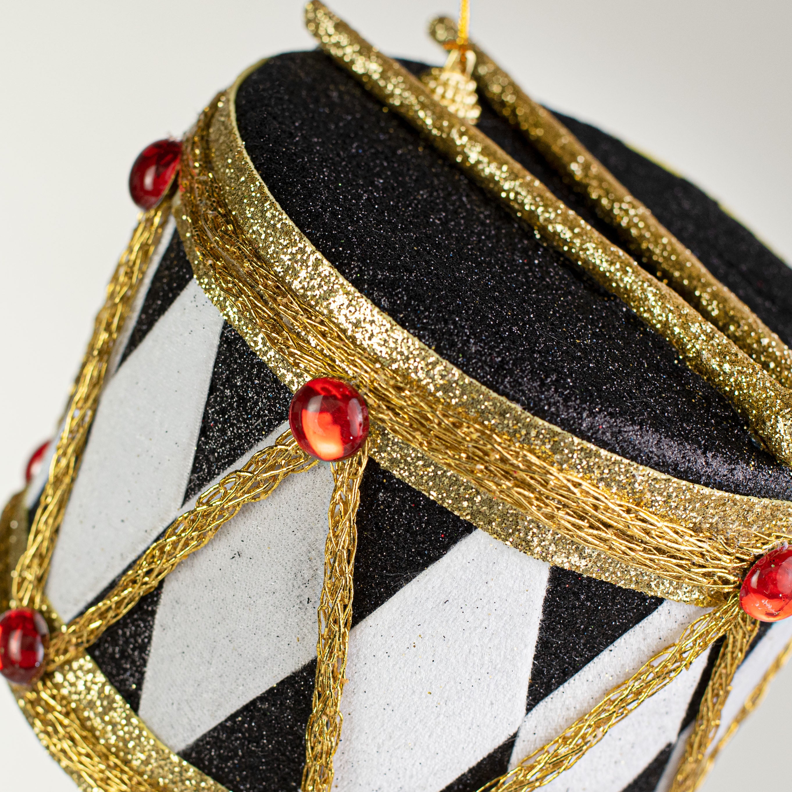 6" Harlequin Glitter Drum Ornament detail photo 3