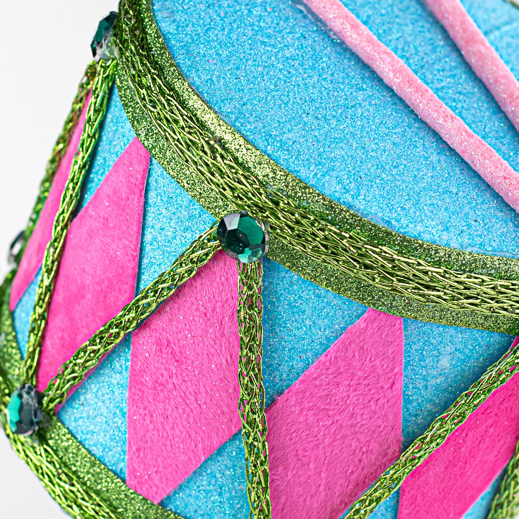 6" Harlequin Glitter Drum Ornament: Pink & Blue detail photo 3