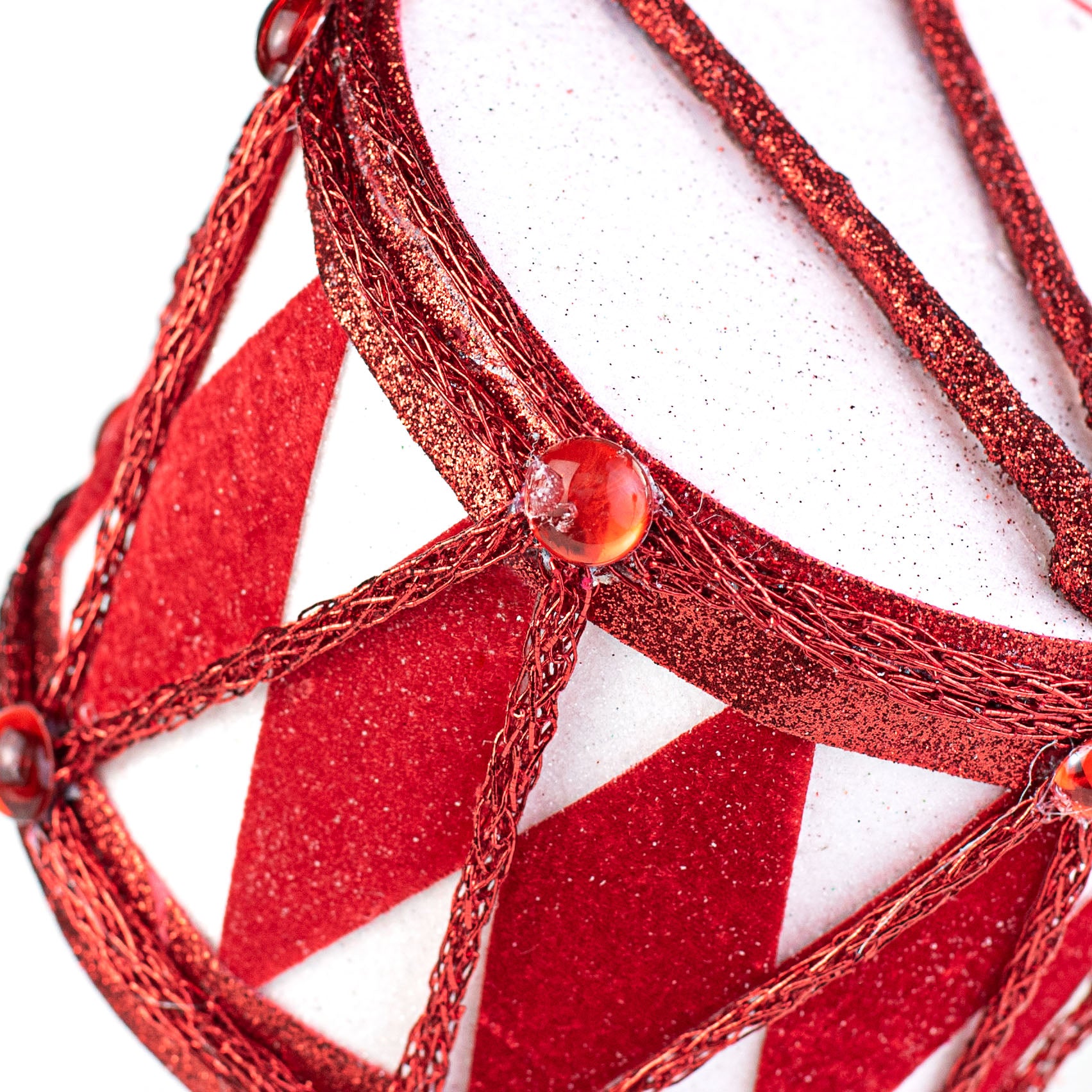 6" Harlequin Glitter Drum Ornament: Red detail photo 3