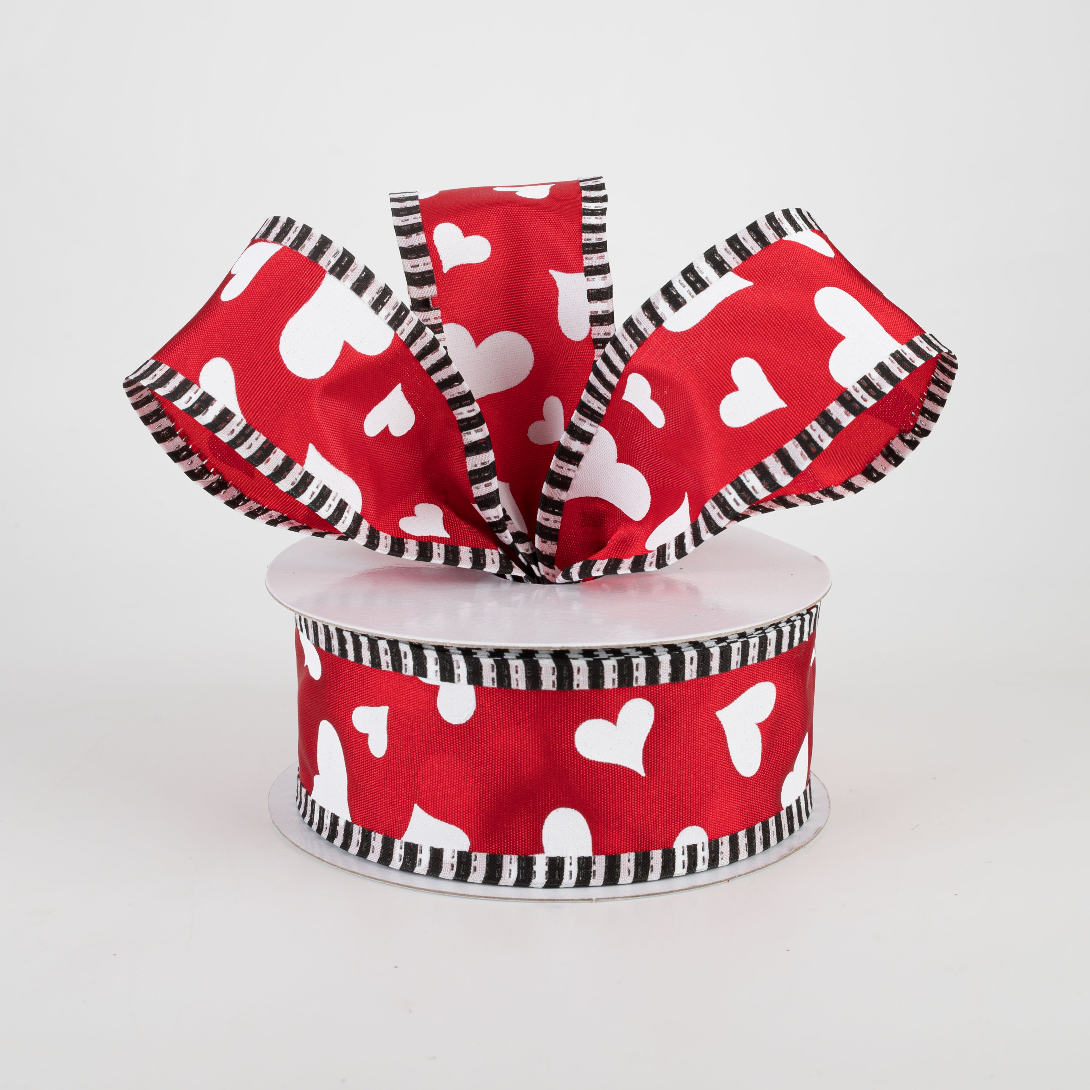 1.5" Heart With Black & White Edge Ribbon: Red (10 Yards) Lifestyle Photo