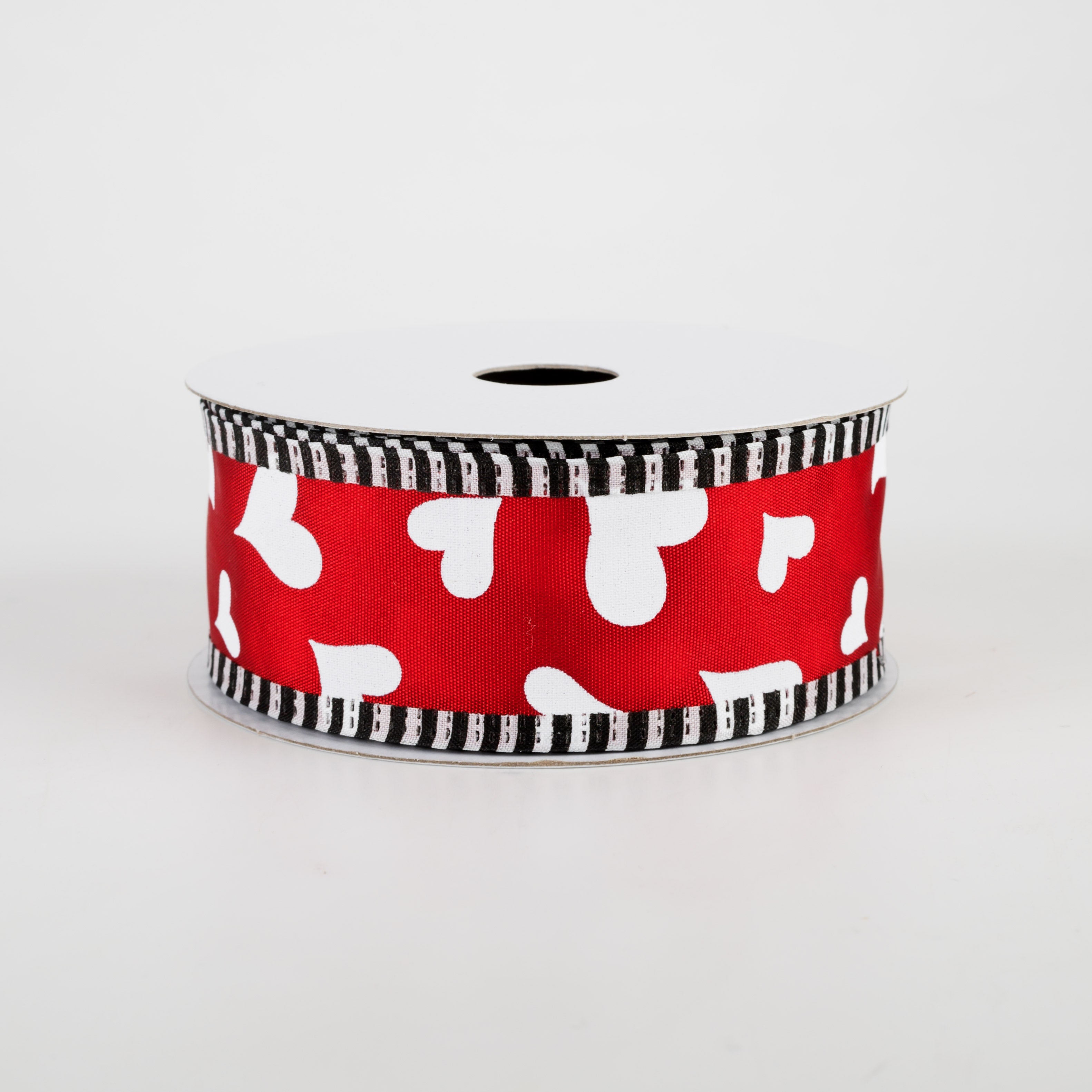 1.5" Heart With Black & White Edge Ribbon: Red (10 Yards) Item Number: 15104-09-12