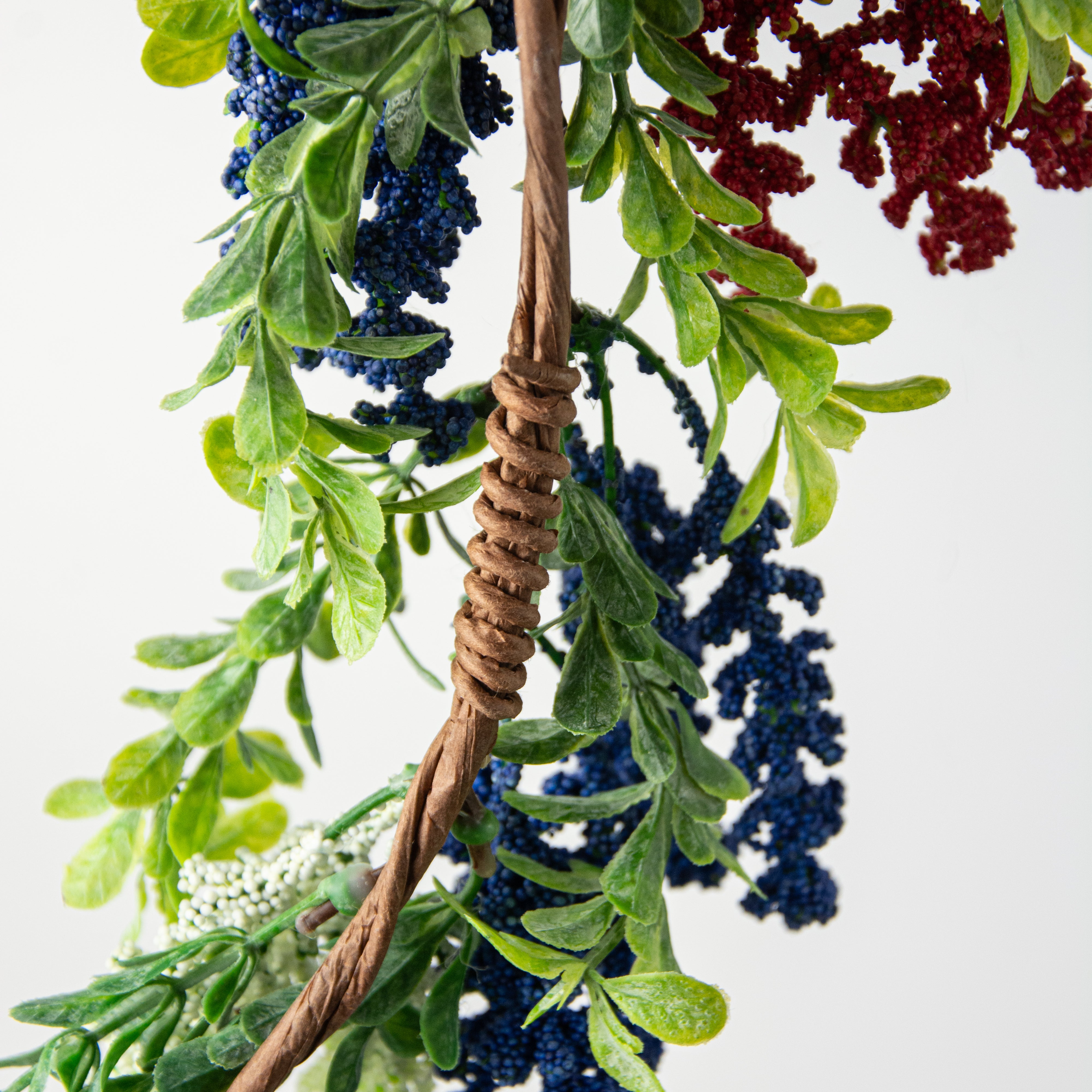 4' Heather with Boxwood Garland: Red, White, Blue detail photo 5