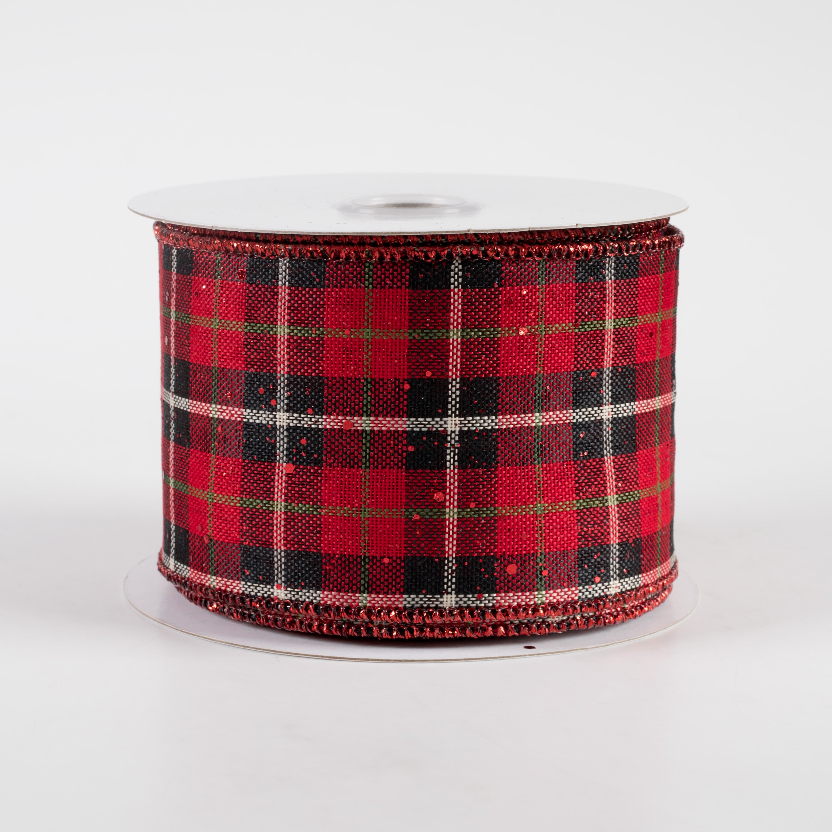2.5" Hex Glitter Modern Tartan Plaid Ribbon: Red (10 Yards) Item Number: 78223-40-13