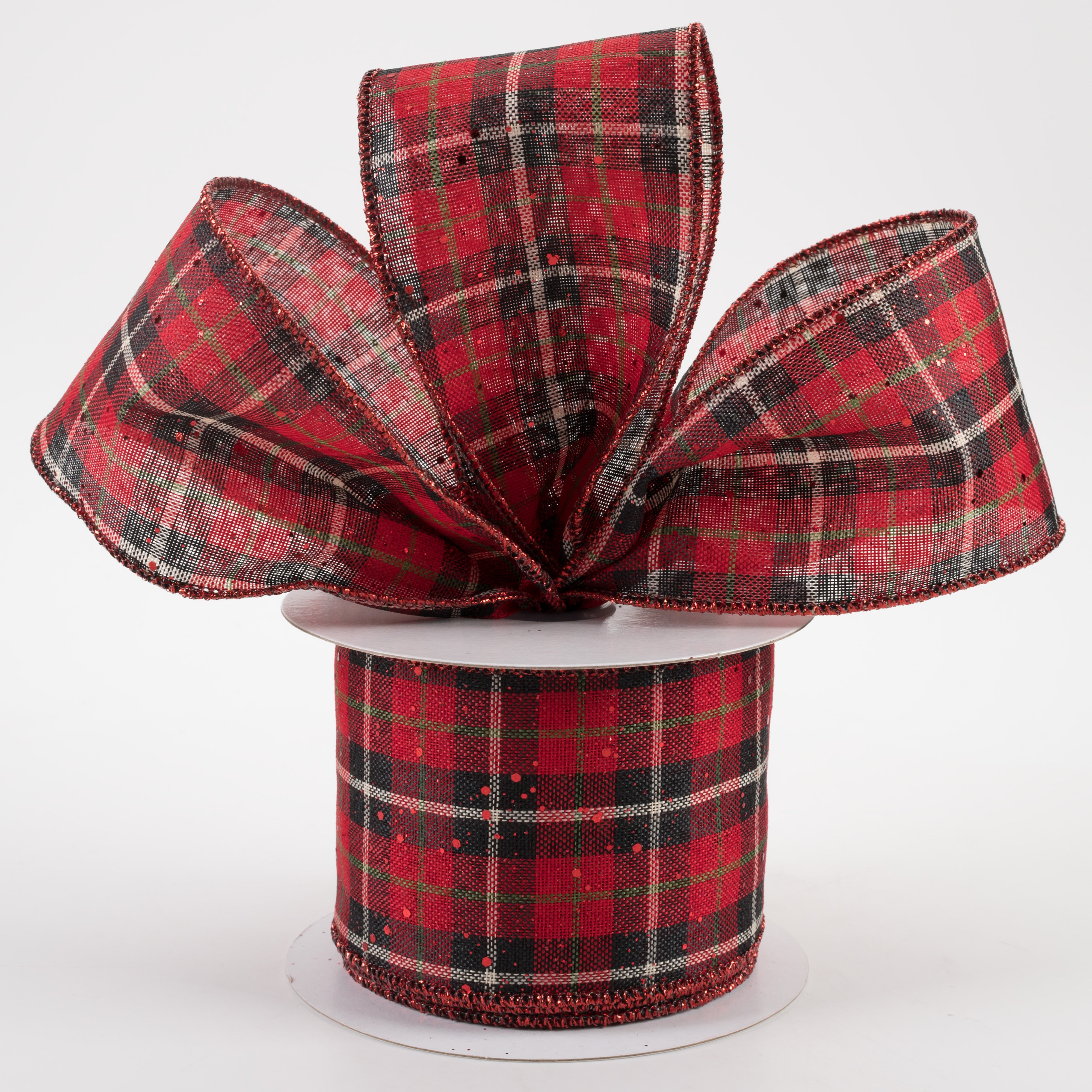 2.5" Hex Glitter Modern Tartan Plaid Ribbon: Red (10 Yards) Lifestyle Photo