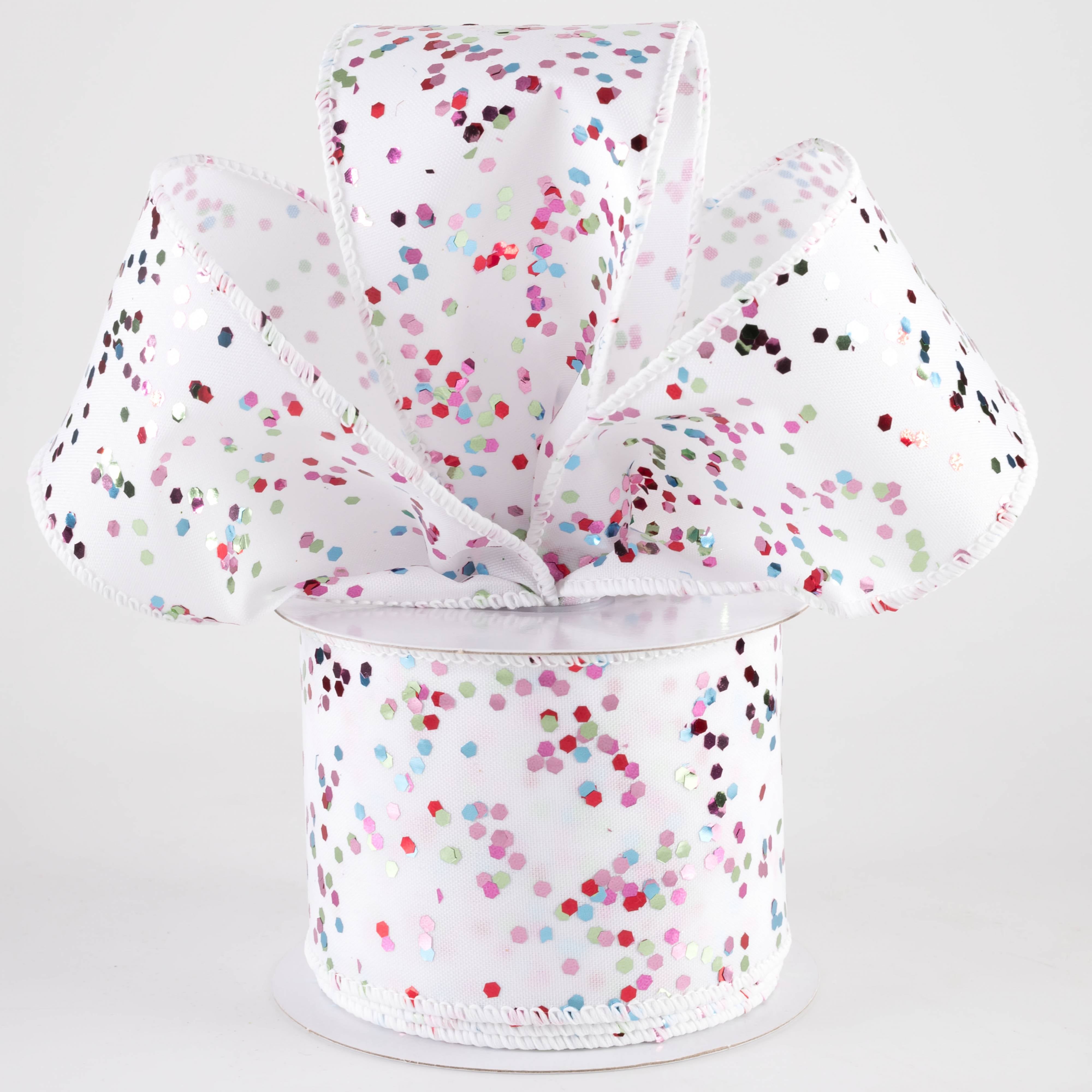 2.5" Hex Glitter on White Ribbon: Pastel Christmas (10 Yards) Lifestyle Photo