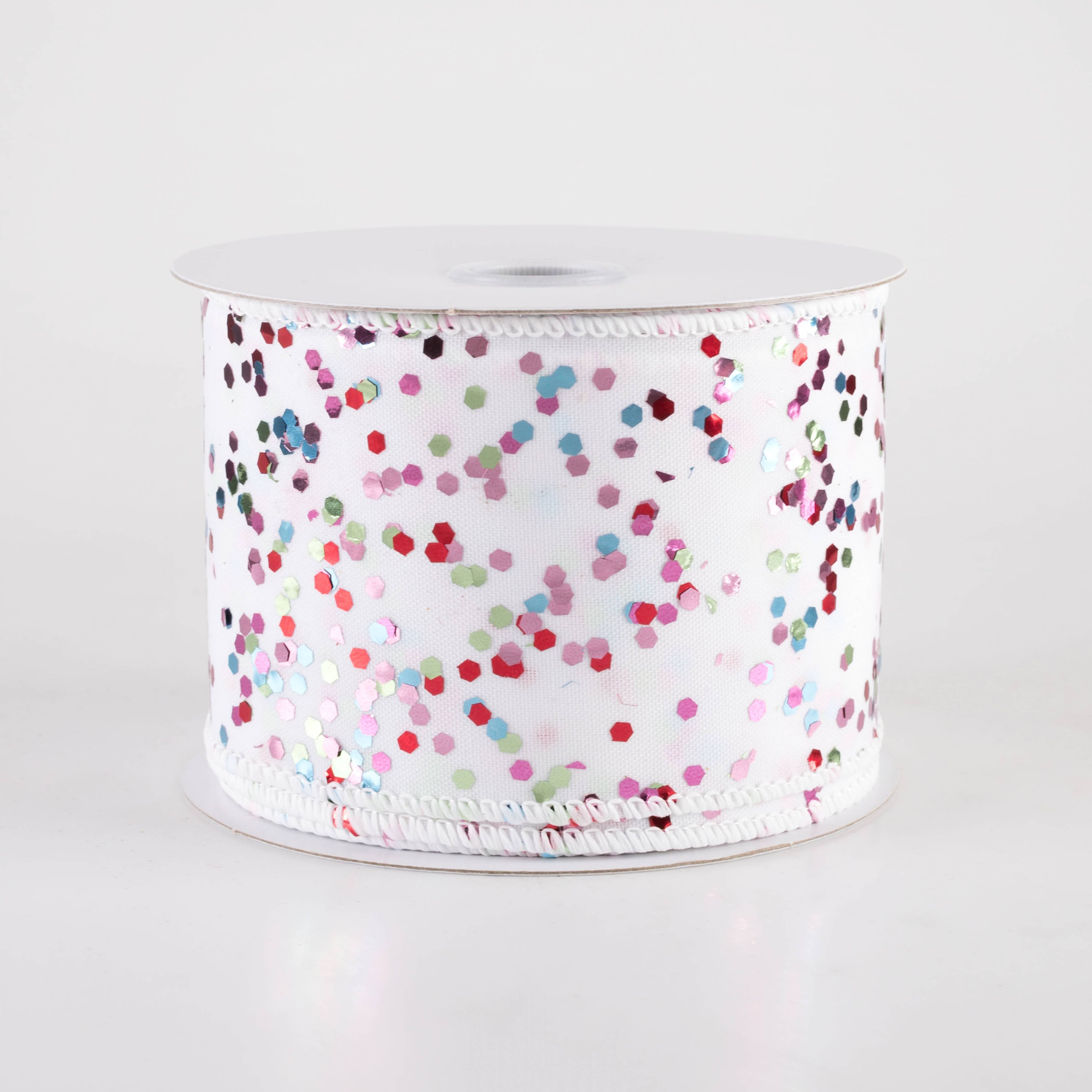 2.5" Hex Glitter on White Ribbon: Pastel Christmas (10 Yards) Item Number: 71406-40-01