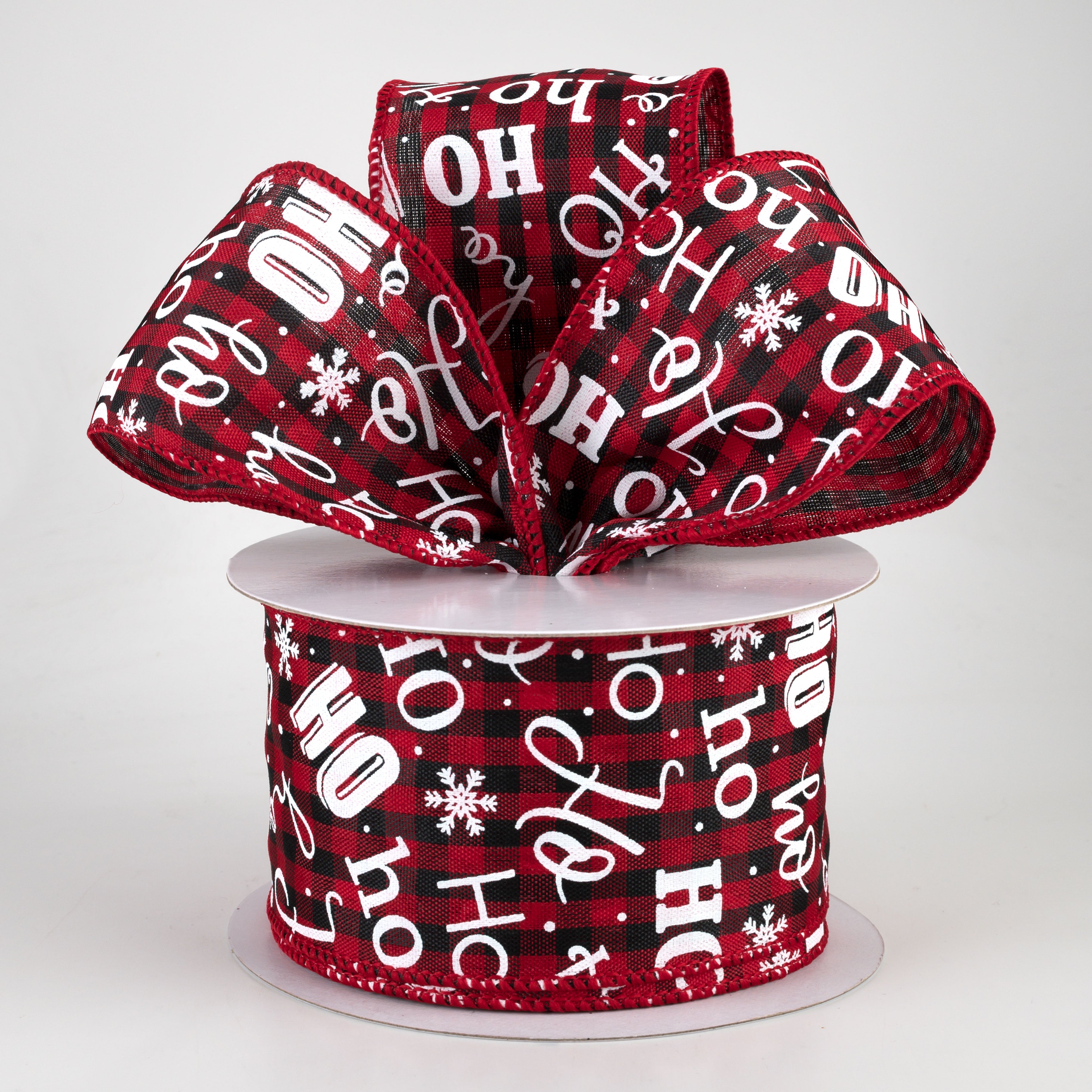 2.5" Ho Ho Ho Gingham Check Ribbon: Red, Black, White (10 Yards) Lifestyle Photo