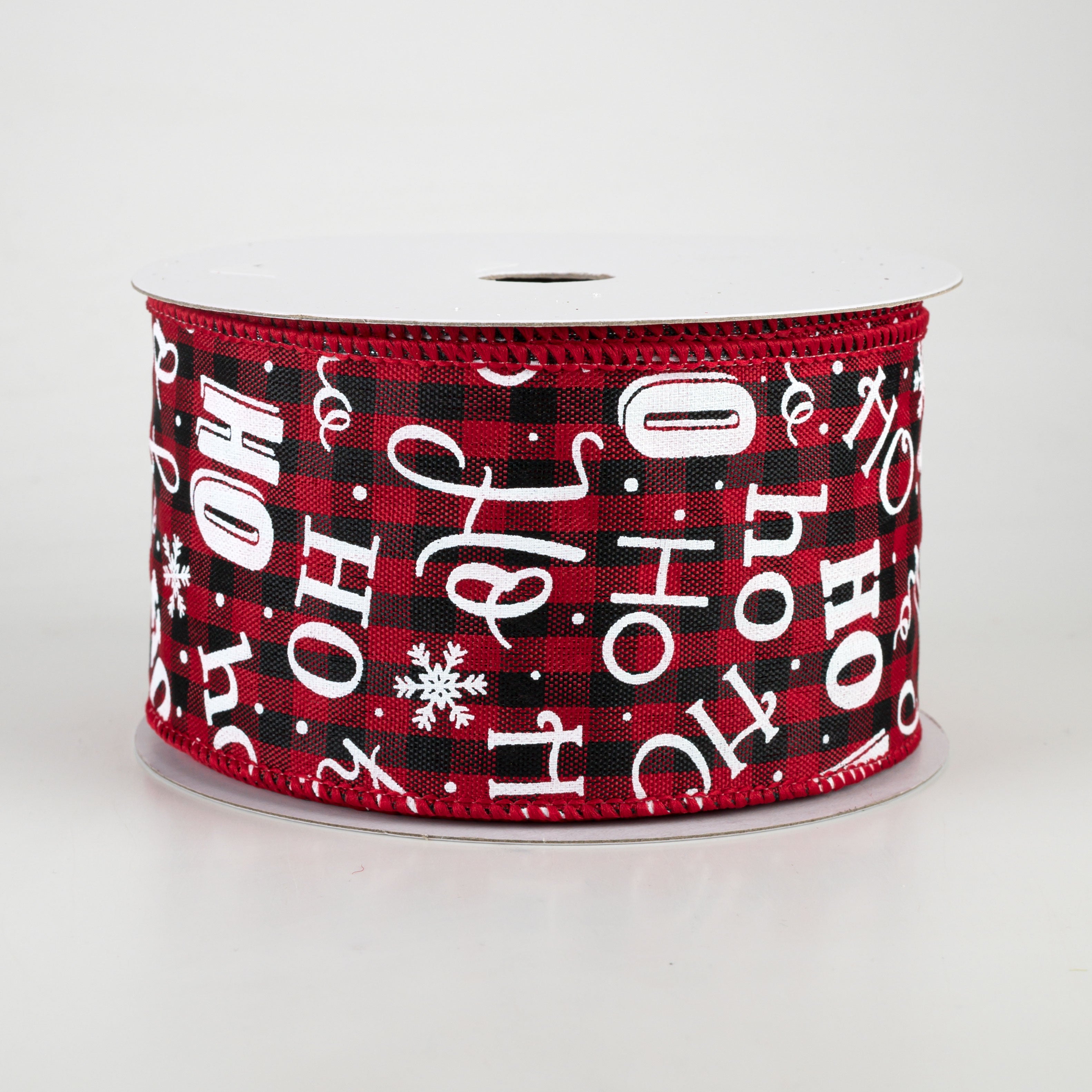 2.5" Ho Ho Ho Gingham Check Ribbon: Red, Black, White (10 Yards)
