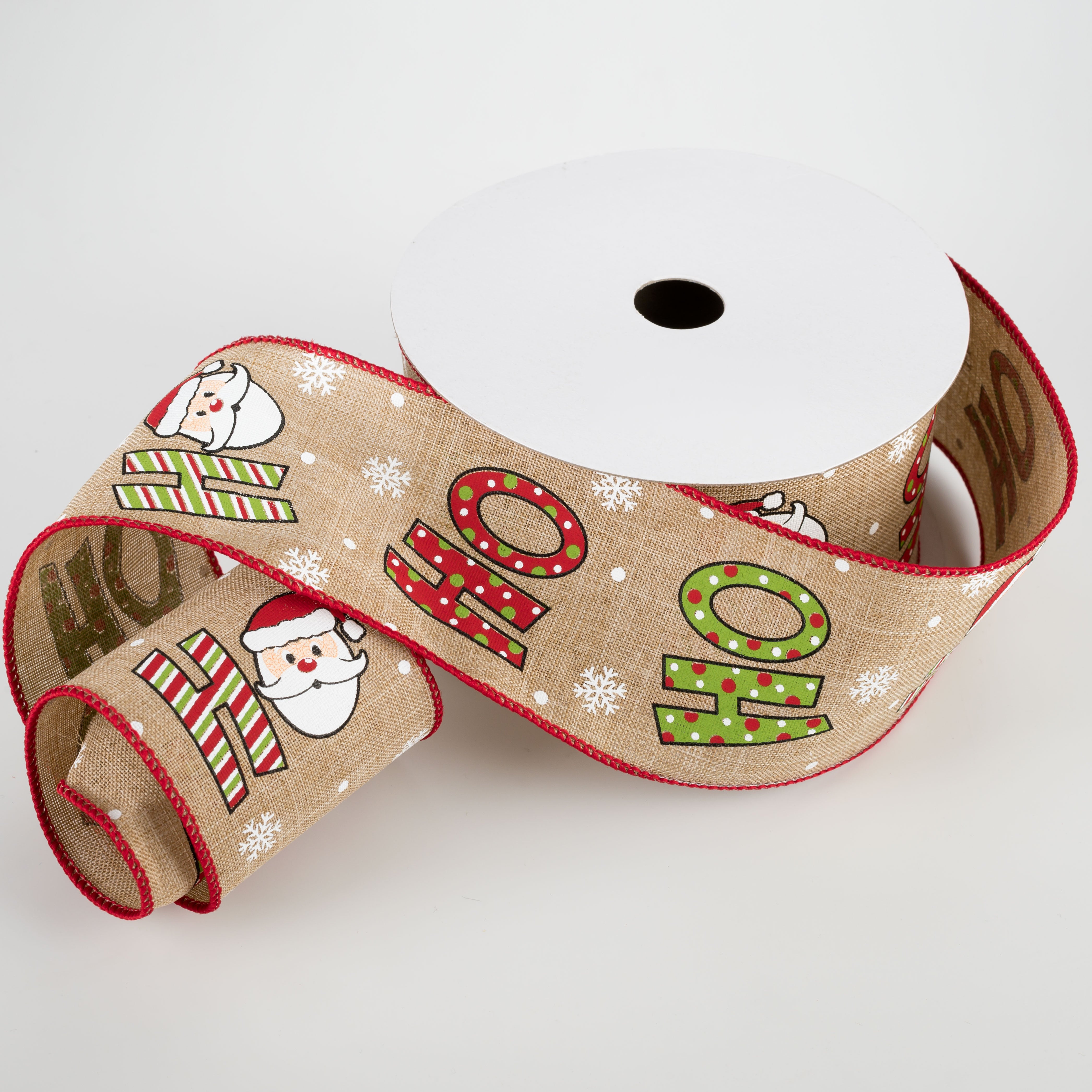 2.5" Ho Ho Ho Santa Ribbon: Beige (10 Yards) Lifestyle Photo