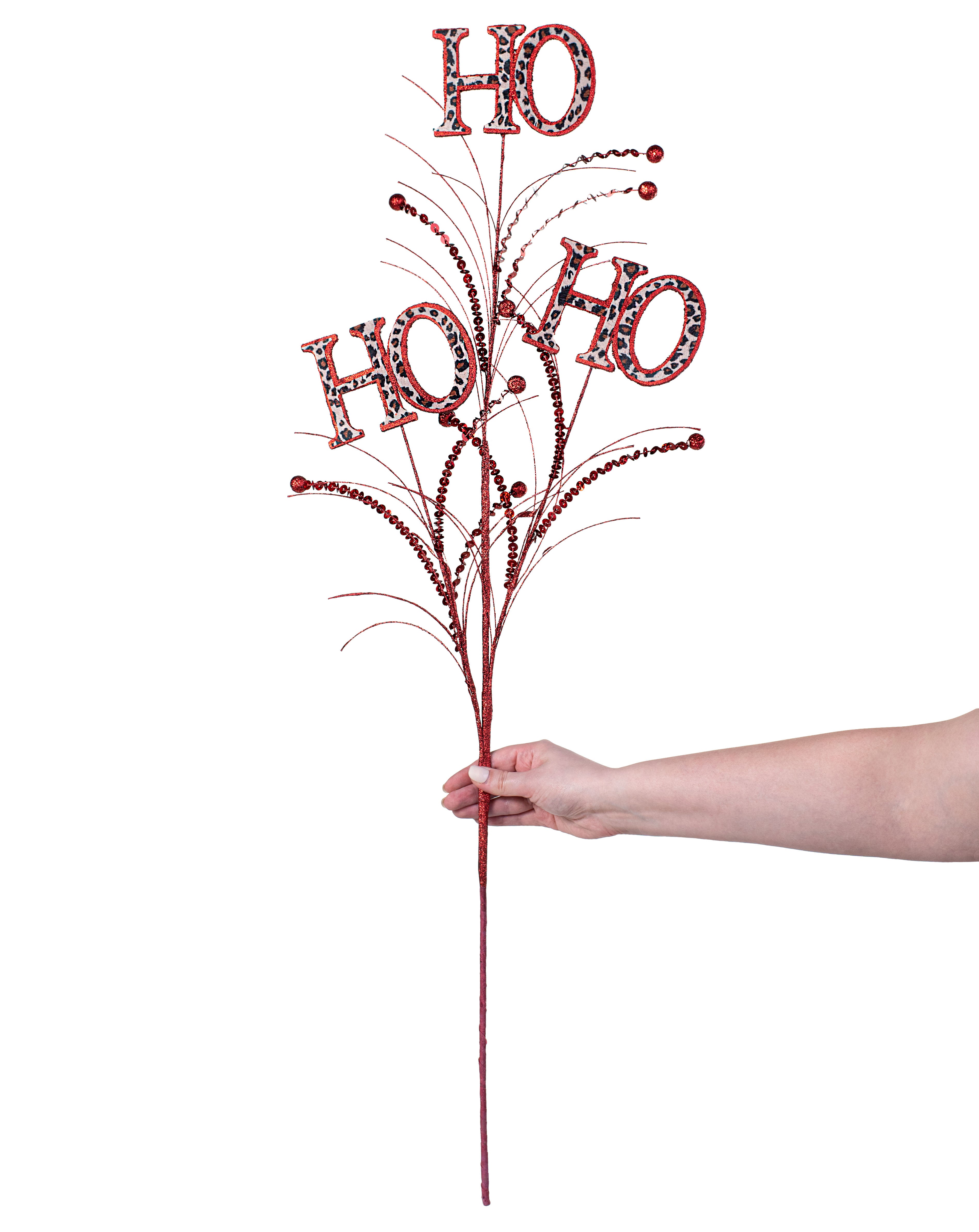 37" HO HO HO Sequin Spray: Red & Leopard detail photo 3