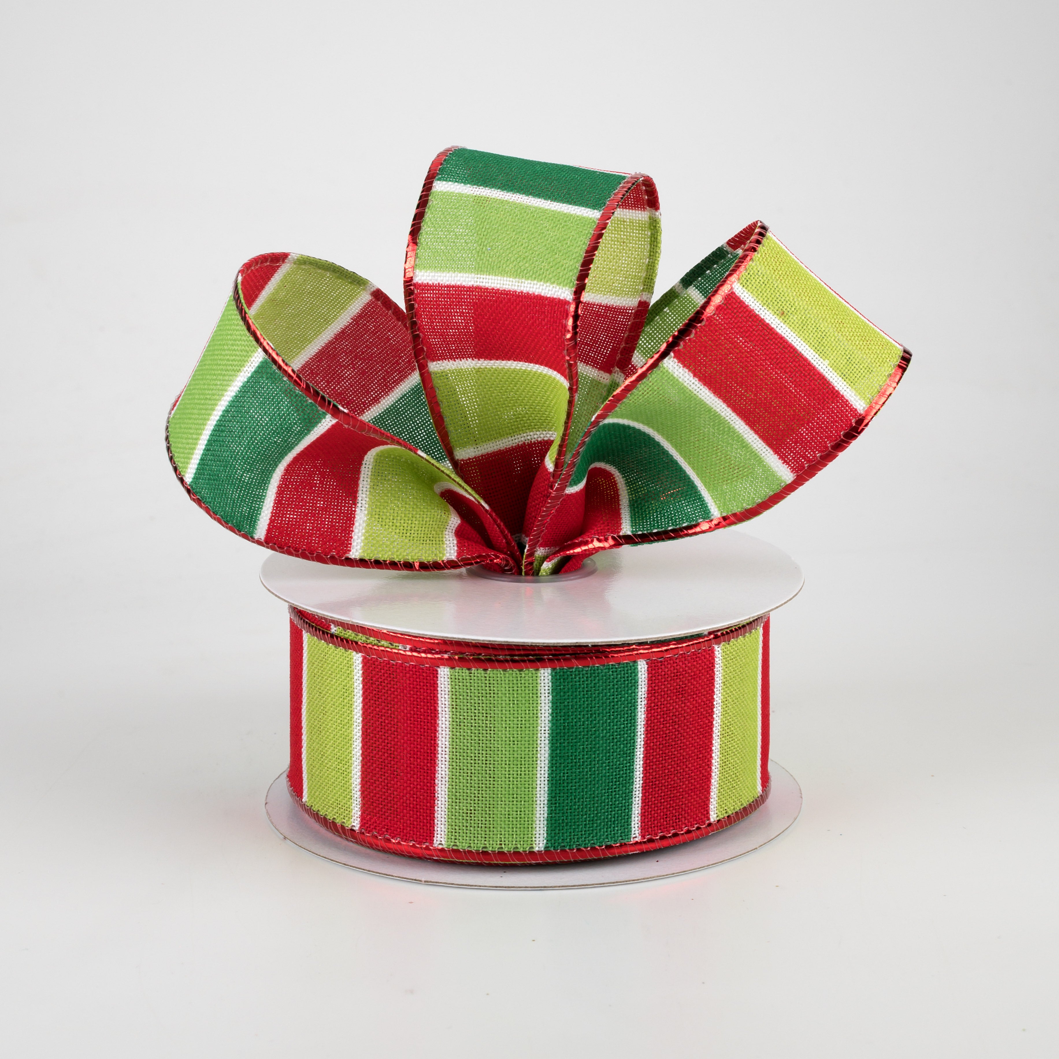 1.5" Holiday Bright Stripes Ribbon: Emerald, Lime, Fresh, Red (10 Yards) Lifestyle Photo