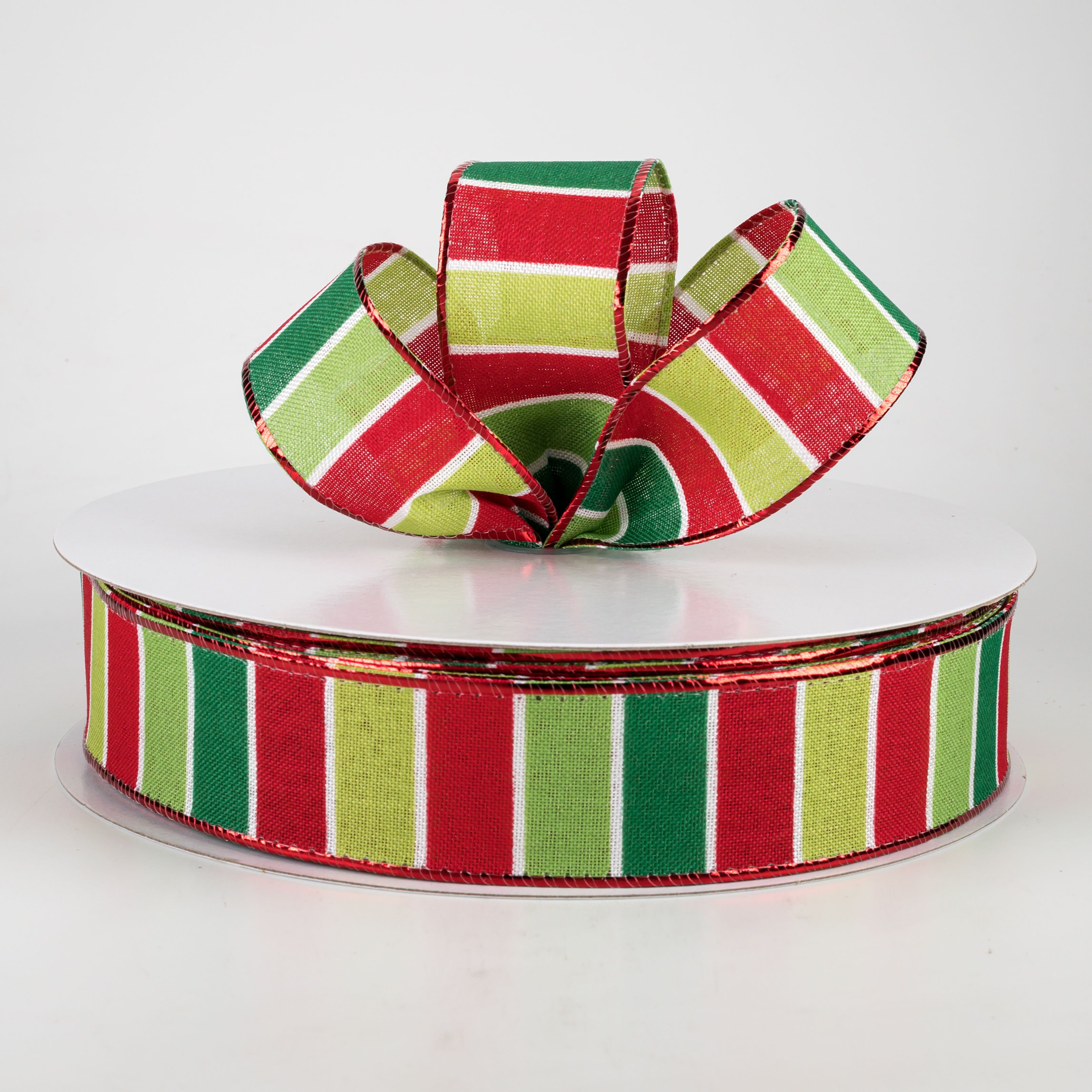 1.5" Holiday Bright Stripes Ribbon: Emerald, Lime, Fresh, Red (50 Yards) Lifestyle Photo