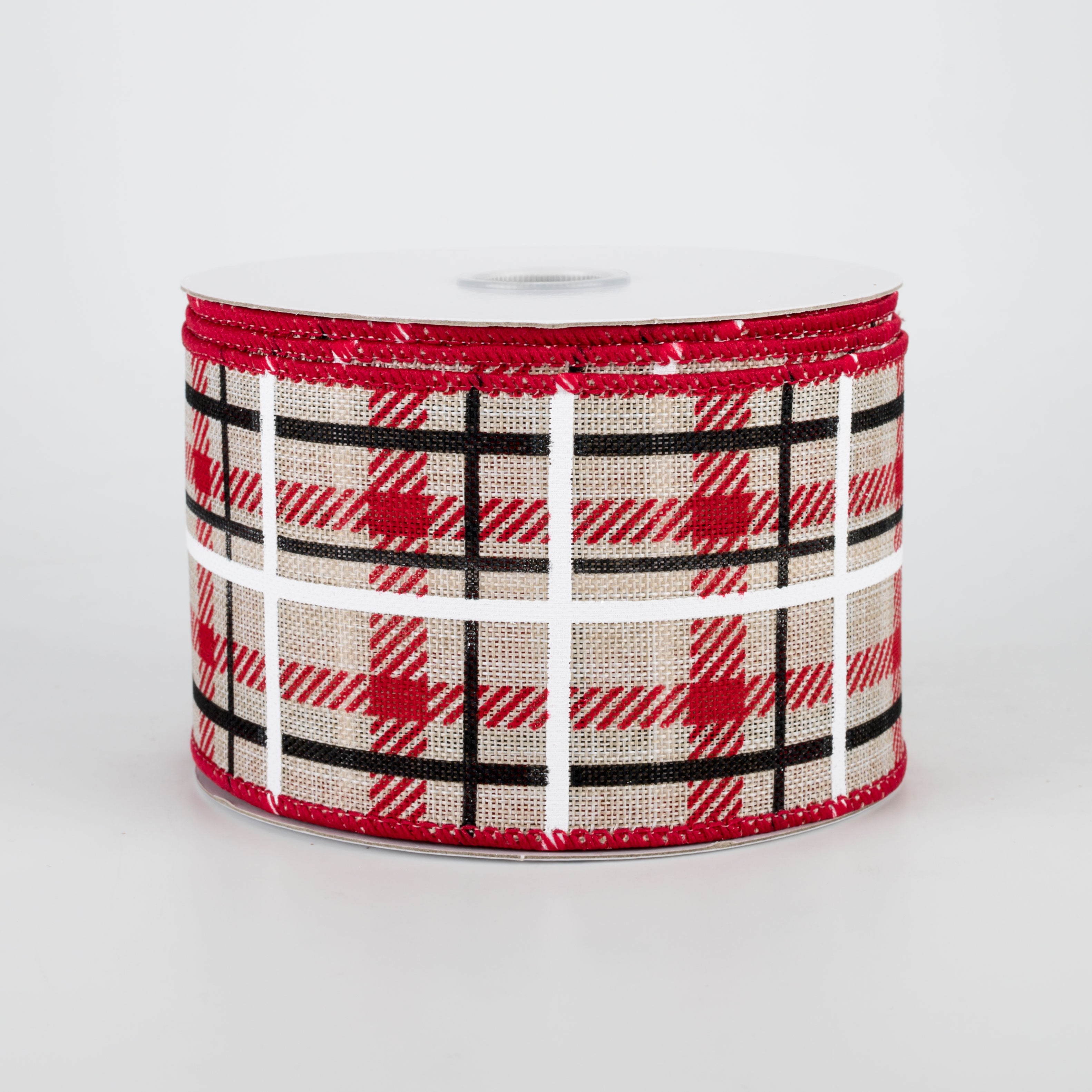 2.5" Holiday Plaid Ribbon: Ivory, Red, Black (10 Yards)