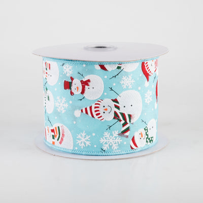 2.5" Holiday Snowmen Ribbon: Turquoise Blue (10 Yards)