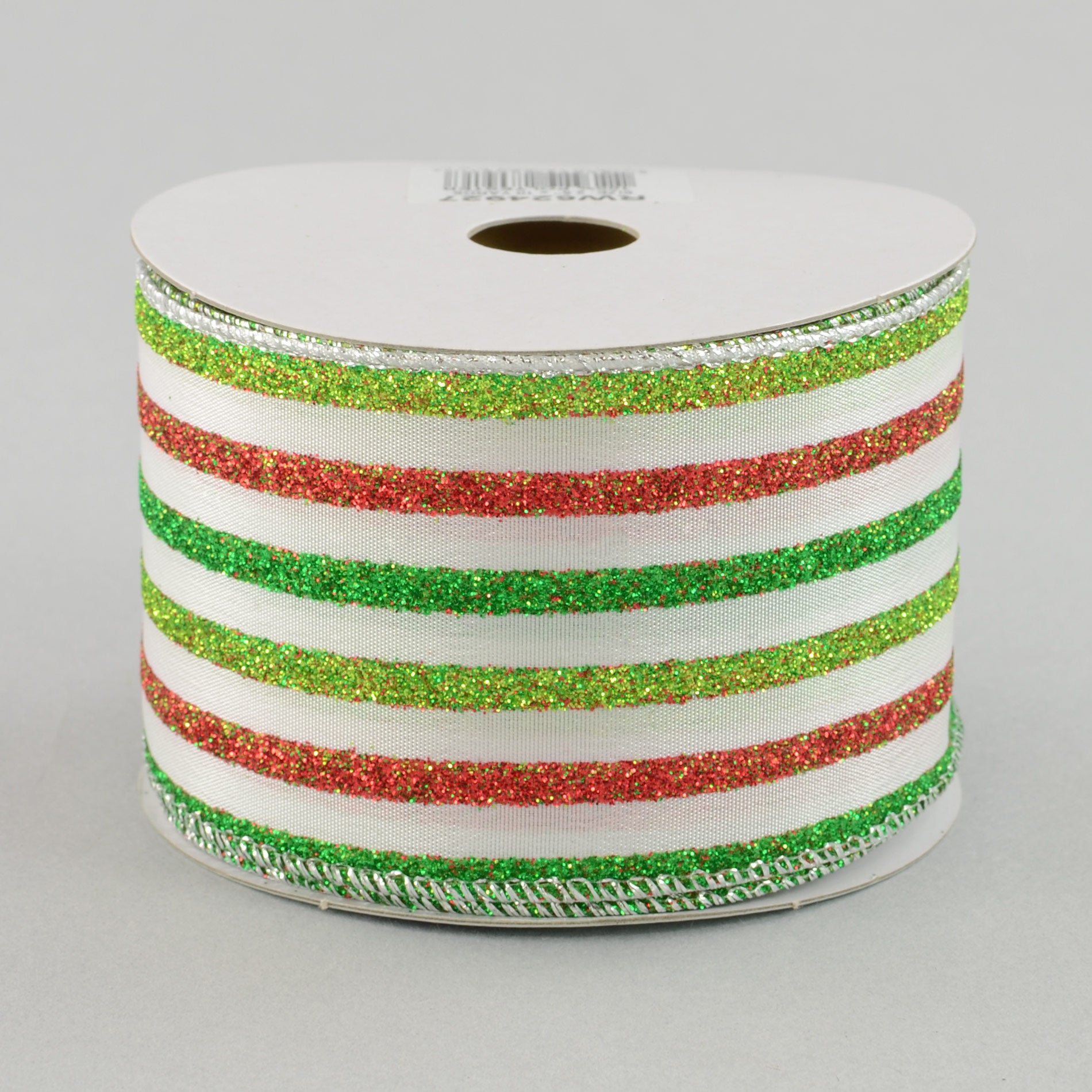 2.5" Holiday Vertical Stripe Ribbon: Lime/Emerald/Red (10 Yards)