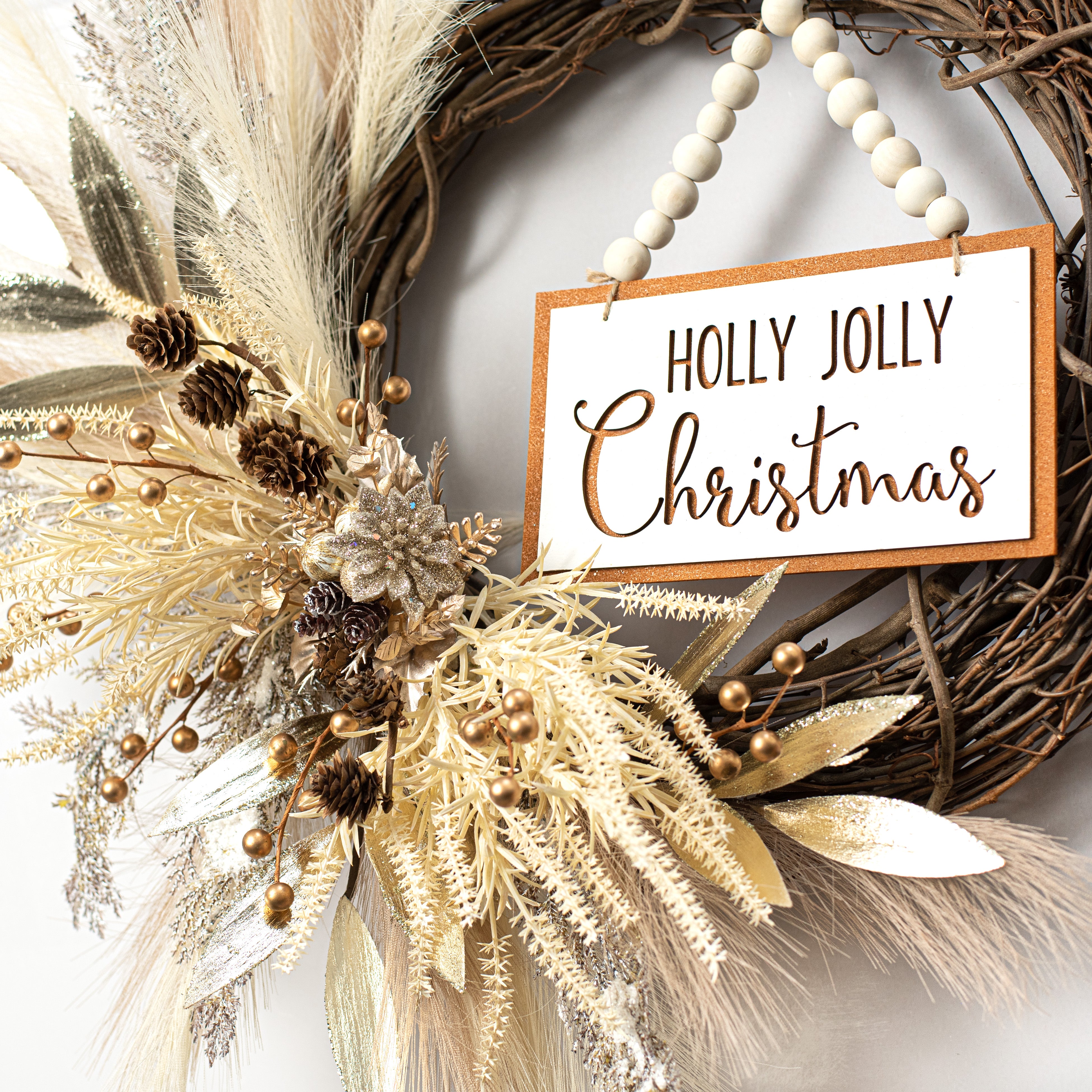 8.5" Holly Jolly Christmas Wood Bead Sign detail photo 4