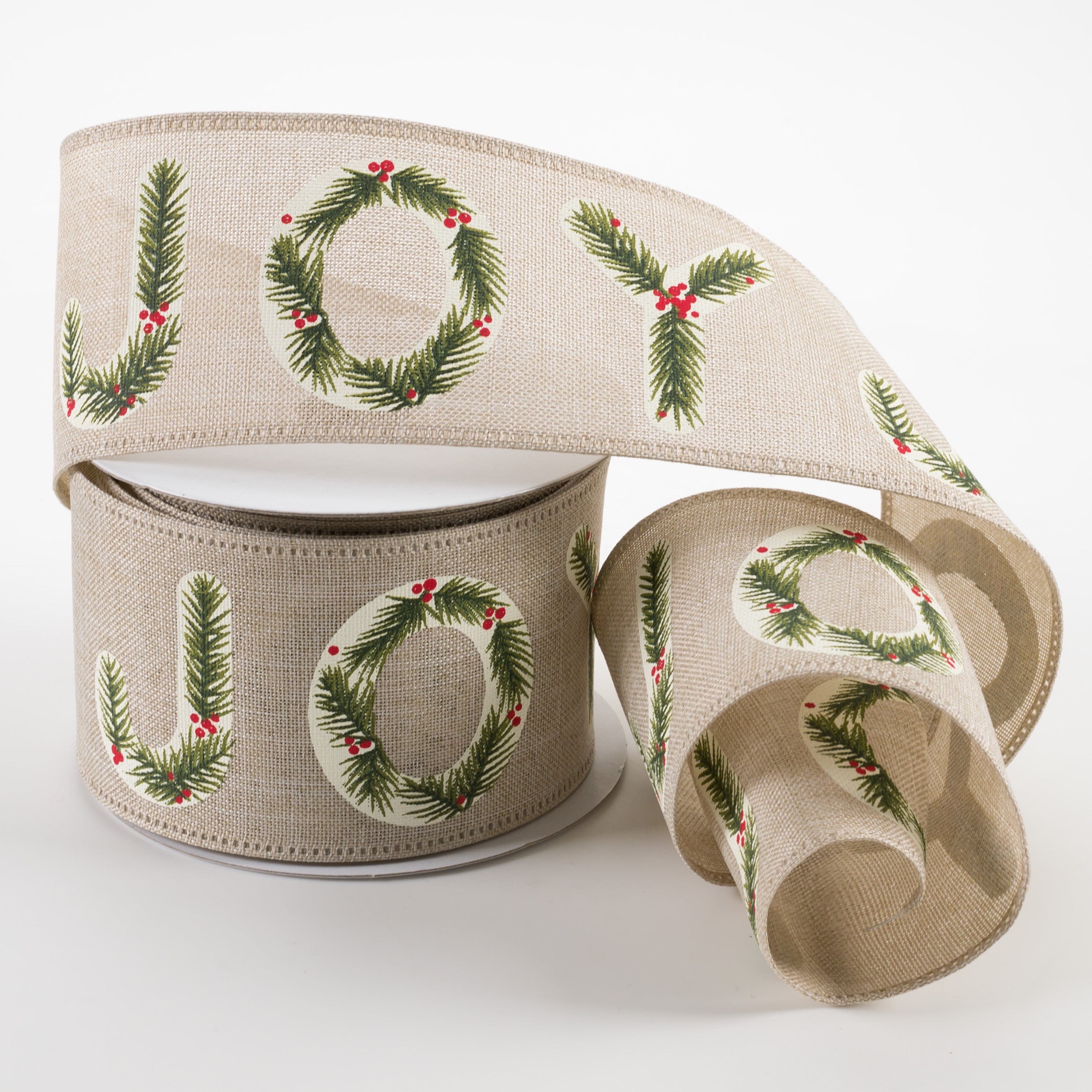 2.5" Holly Joy Linen Ribbon: Natural (10 Yards) Lifestyle Photo