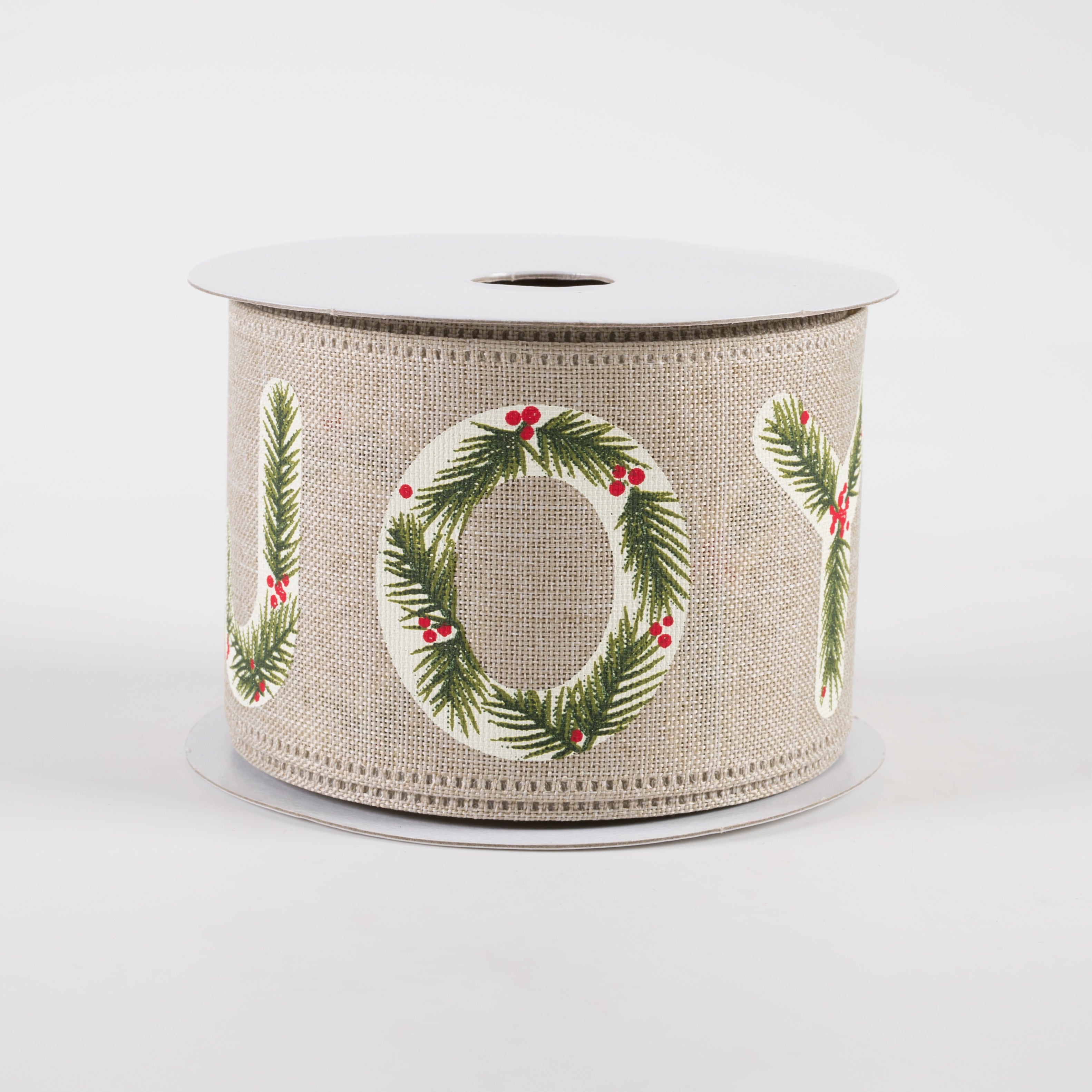 2.5" Holly Joy Linen Ribbon: Natural (10 Yards)