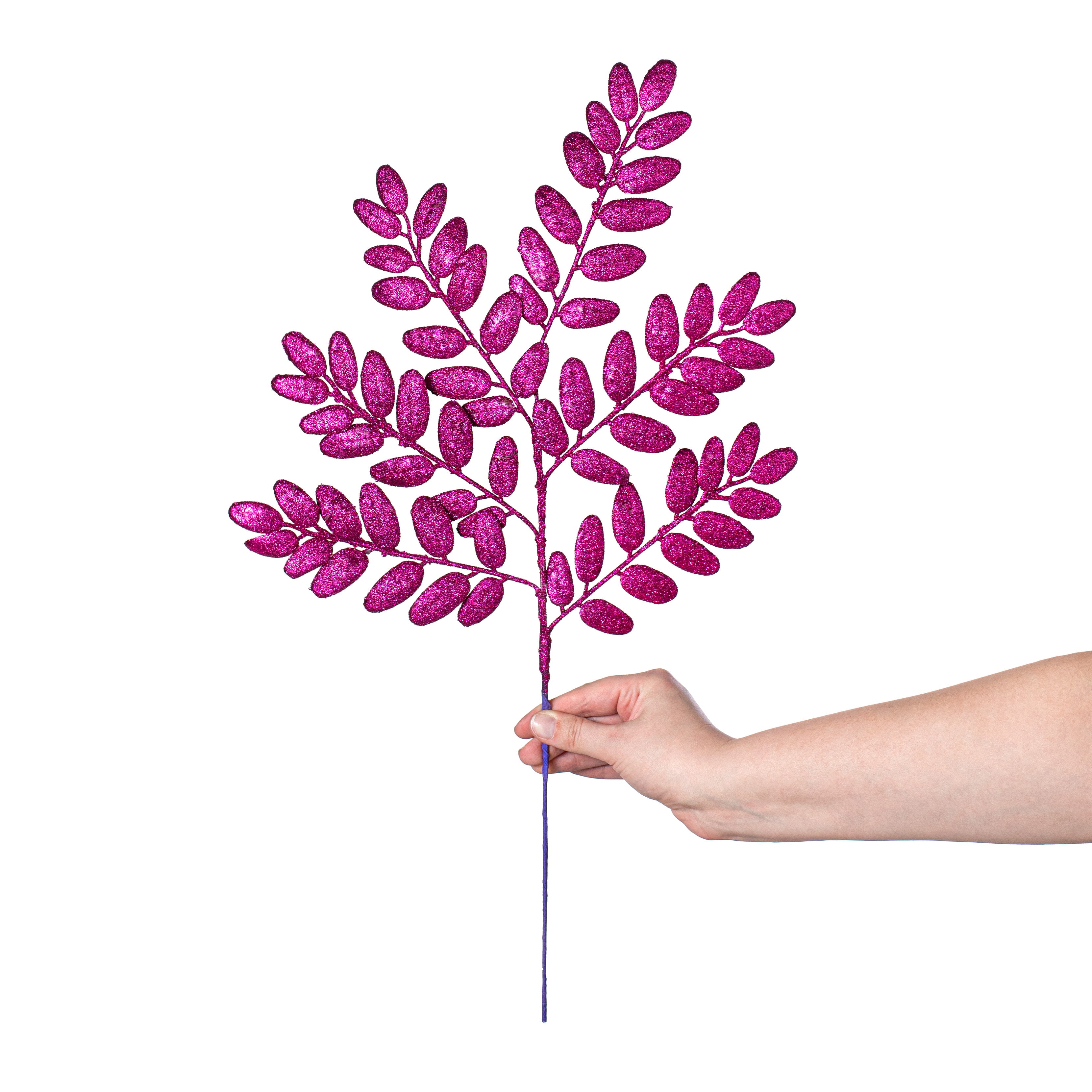 22" Honey Locust Leaf Glitter Spray: Magenta Pink detail photo 3