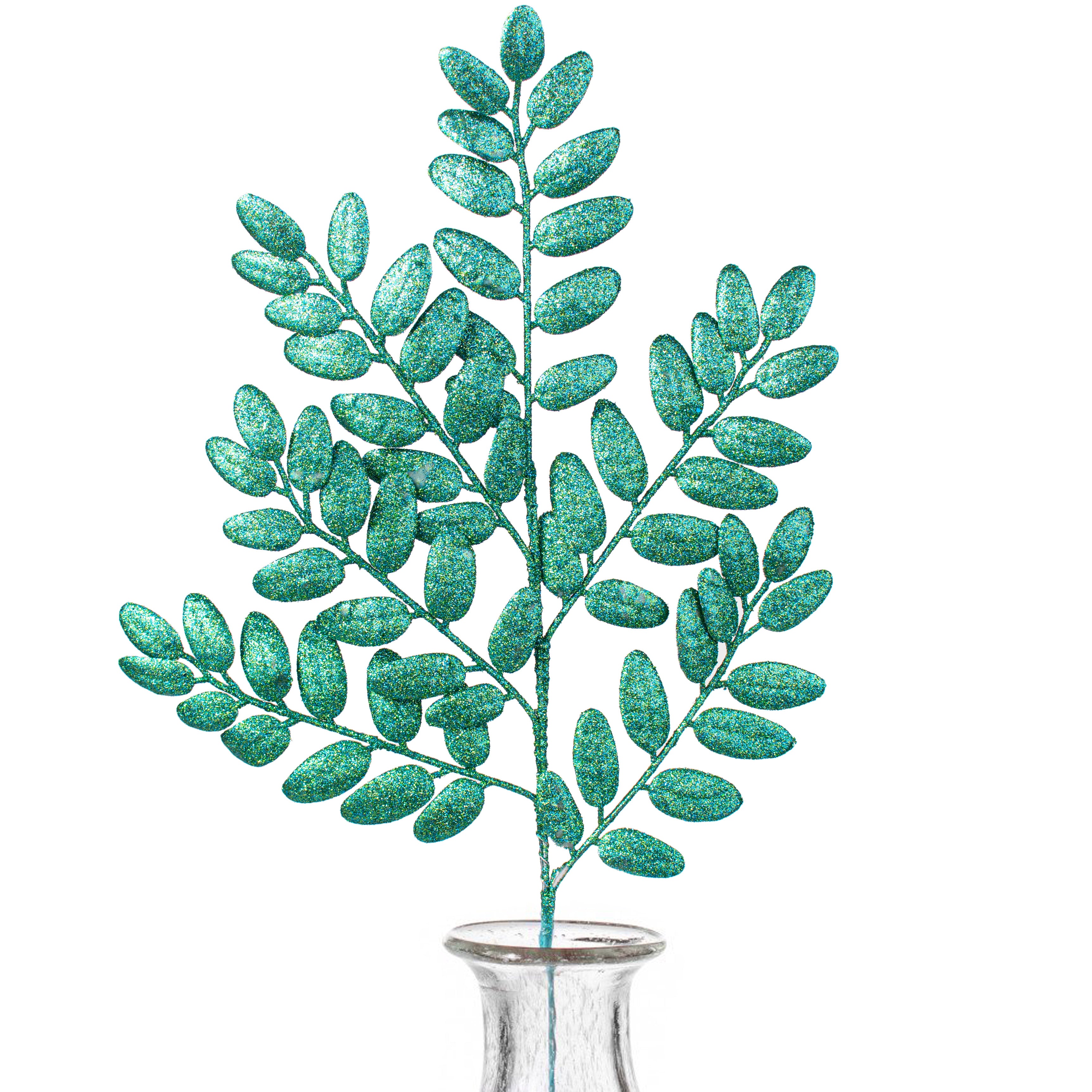22" Honey Locust Leaf Glitter Spray: Peacock Green Item Number: 101139