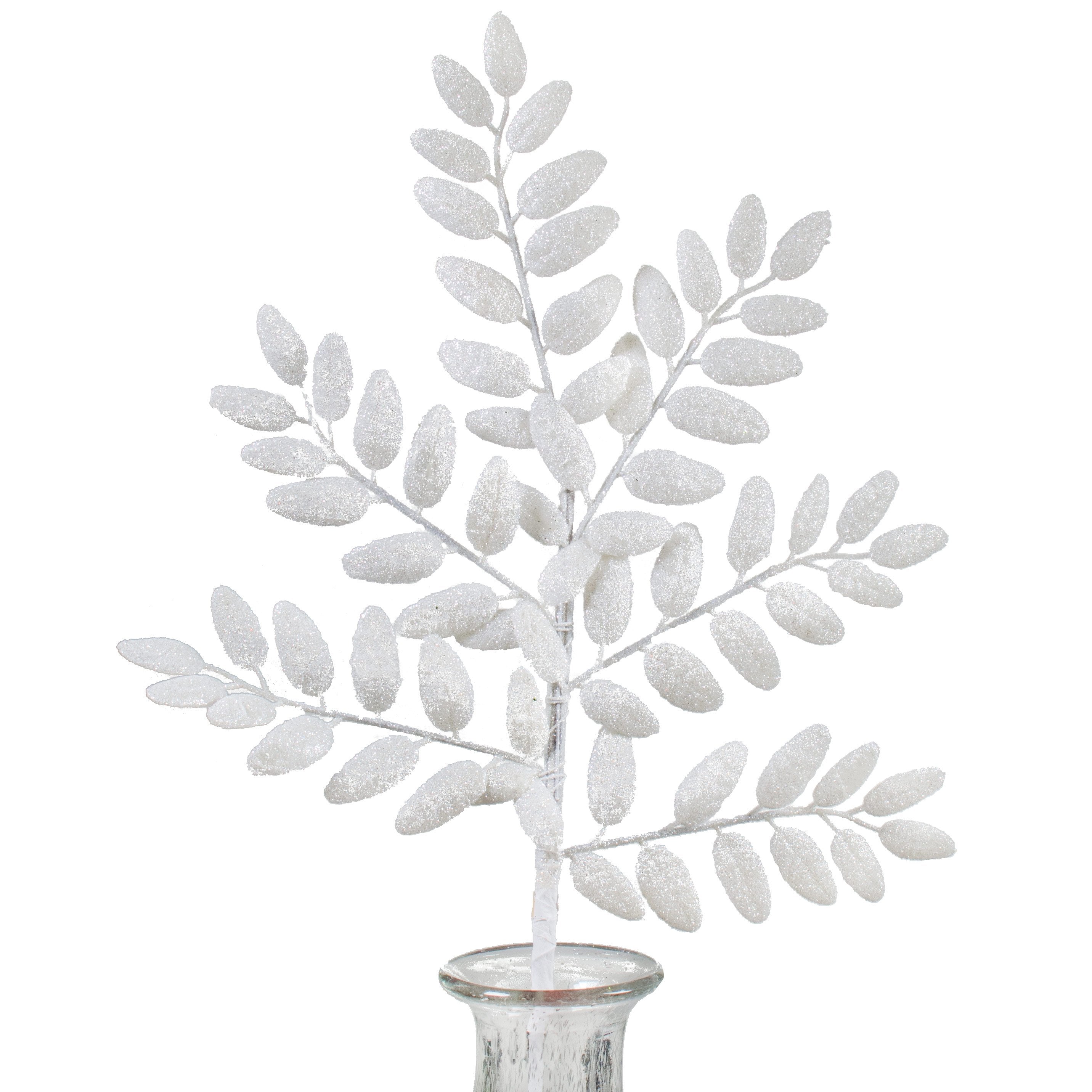 22" Honey Locust Leaf Glitter Spray: White Item Number: 262295