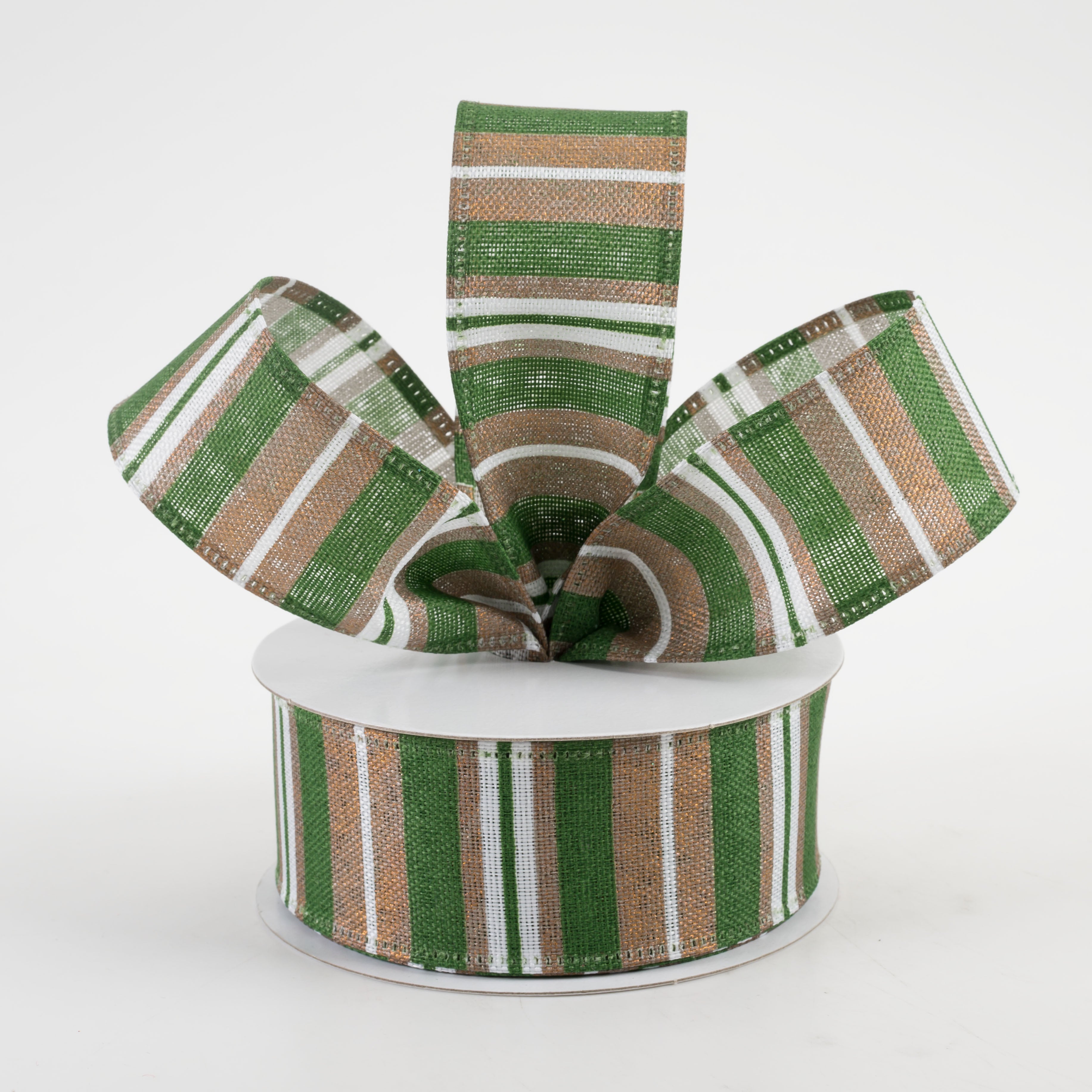 1.5" Horizontal Stripe Ribbon: Metallic Gold & Green (10 Yards) Lifestyle Photo