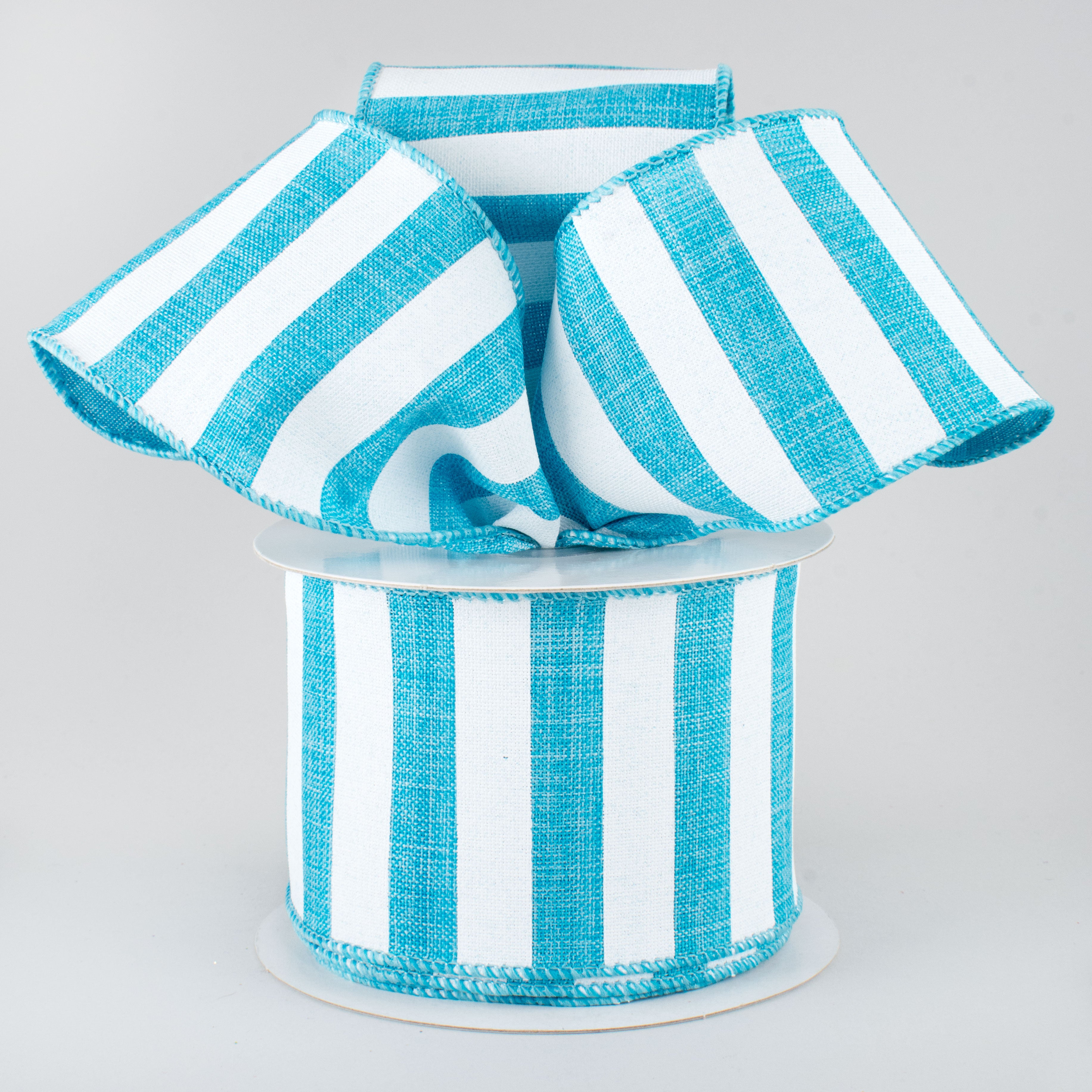 2.5" Horizontal Stripe Ribbon: Turquoise & White (10 Yards) Lifestyle Photo